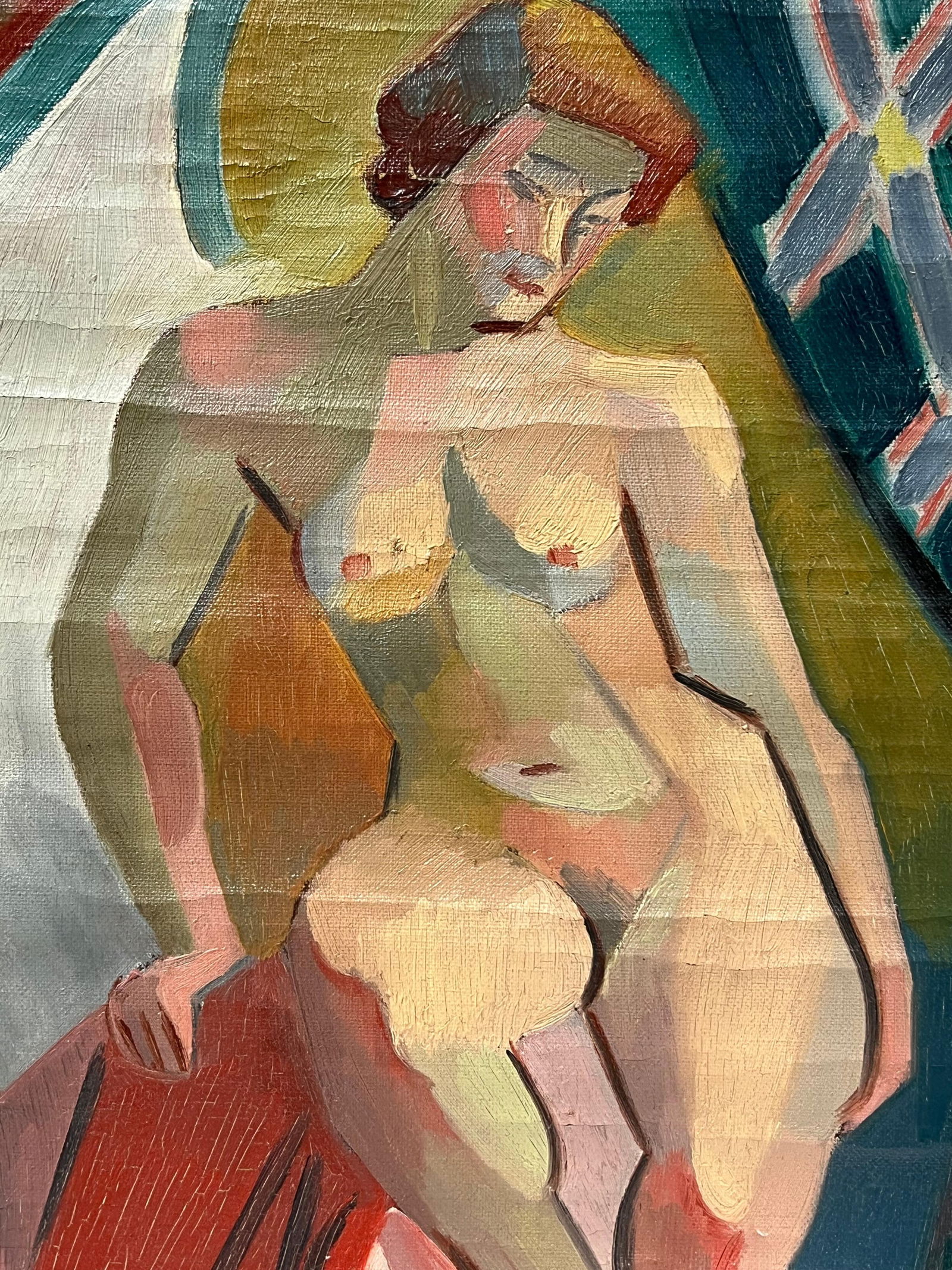 1930's French Cubist Signed Oil Figure Lady 1930's - 6