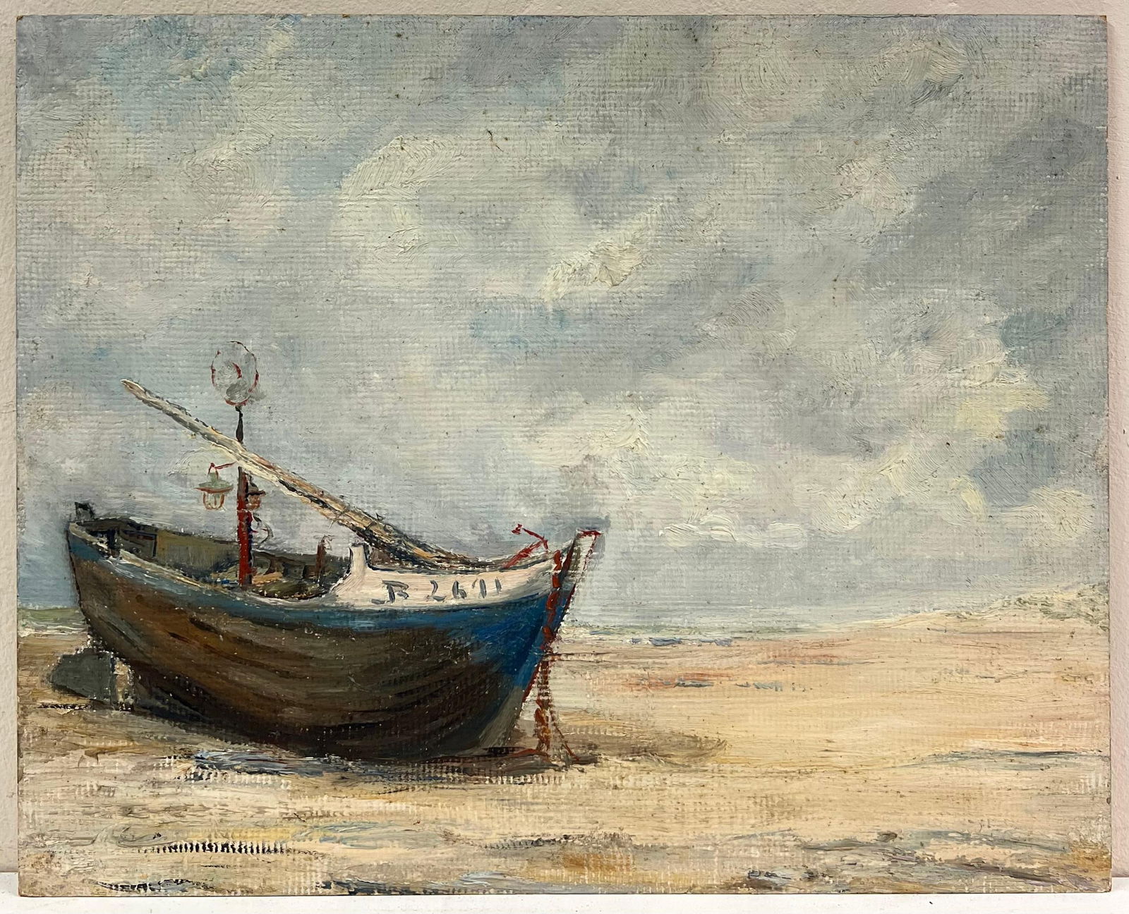 1930's French Impressionist Beached Blue Fishing Boat Under Cloudy Skies 19th Century - 10
