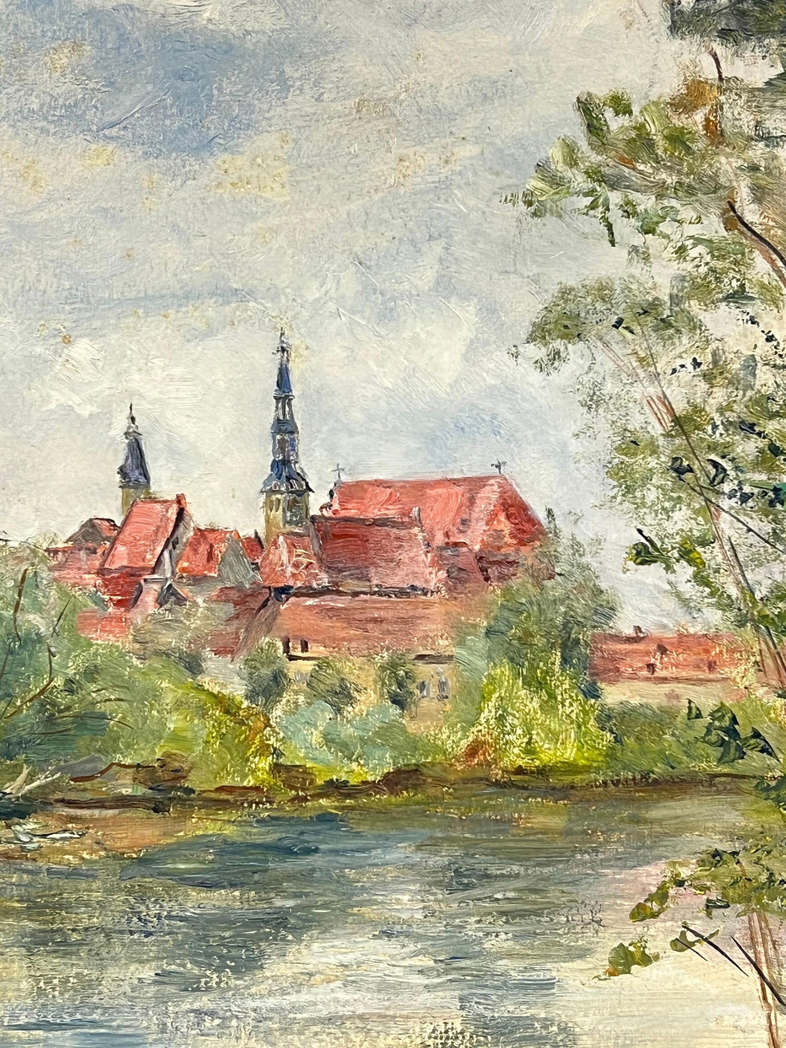 1930's French Impressionist Berck - Plage Town with Church Spires by the River 19th Century - 6