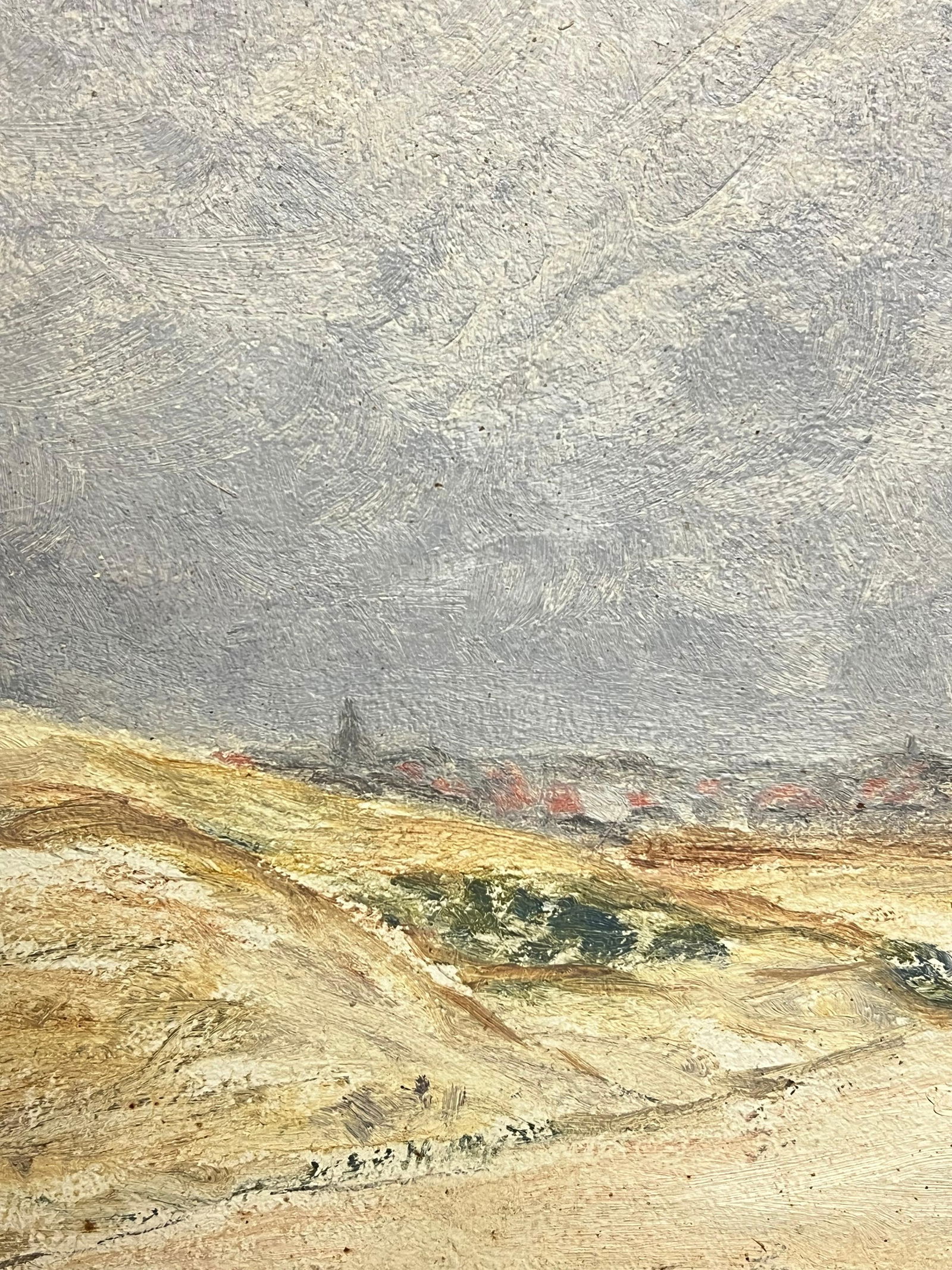 1930's French Impressionist Coastal Dunes with Distant Village Horizon Under Sky 19th Century - 16