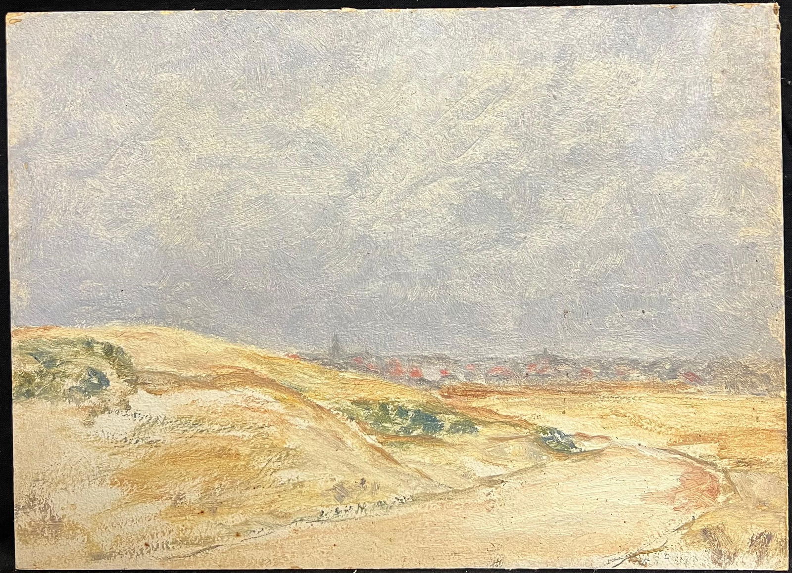 1930's French Impressionist Coastal Dunes with Distant Village Horizon Under Sky 19th Century - 2