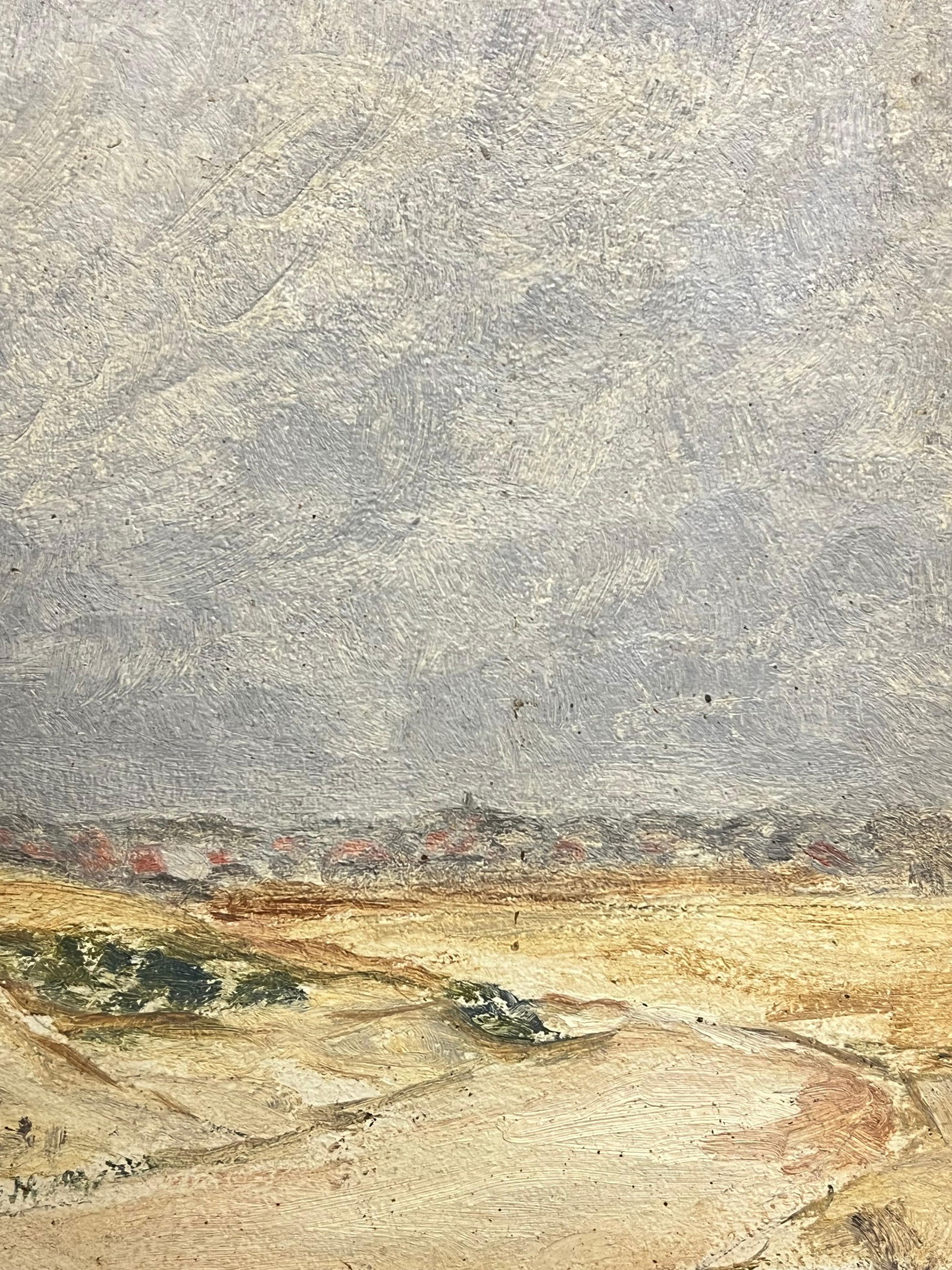 1930's French Impressionist Coastal Dunes with Distant Village Horizon Under Sky 19th Century - 3