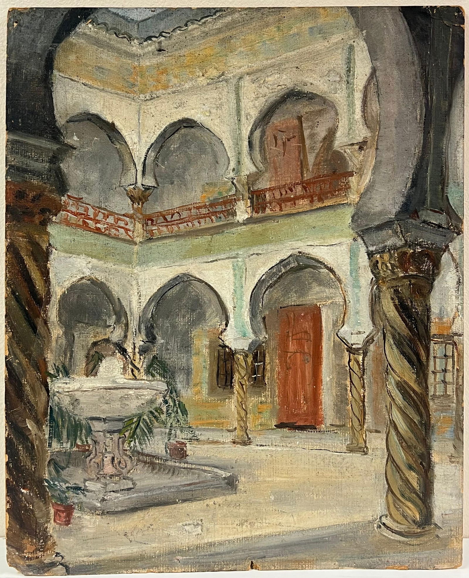 1930's French Impressionist Courtyard with Arched Colonnades and Fountain 19th Century - 4