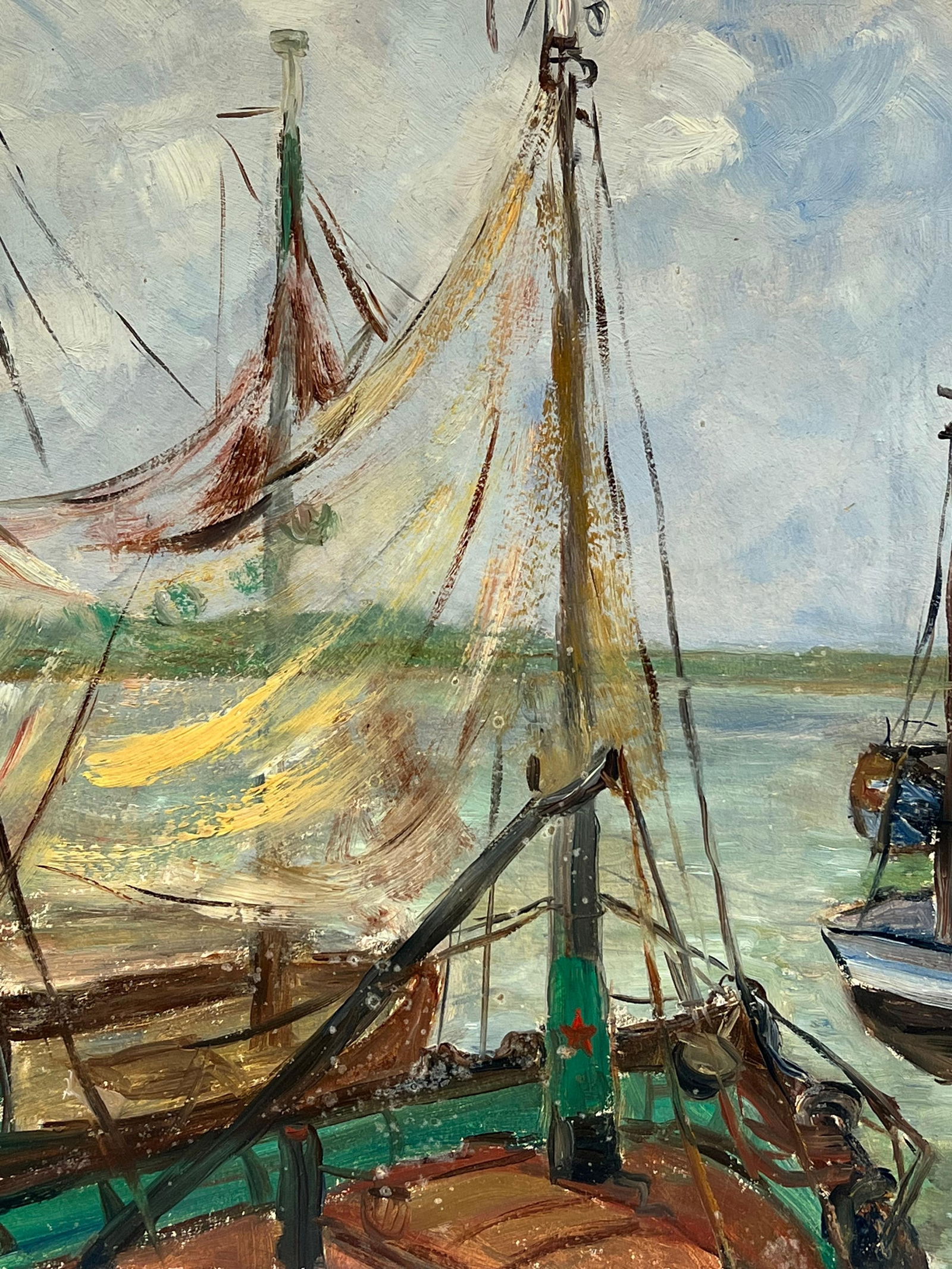 1930's French Impressionist Harbor Scene with Boats and Billowing Sails 19th Century - 6