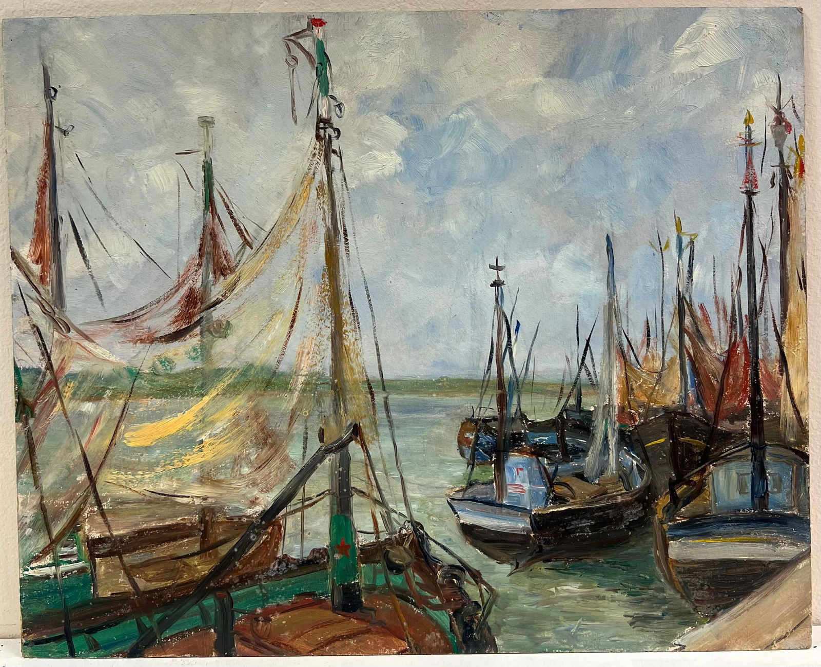 1930's French Impressionist Harbor Scene with Boats and Billowing Sails 19th Century - 10