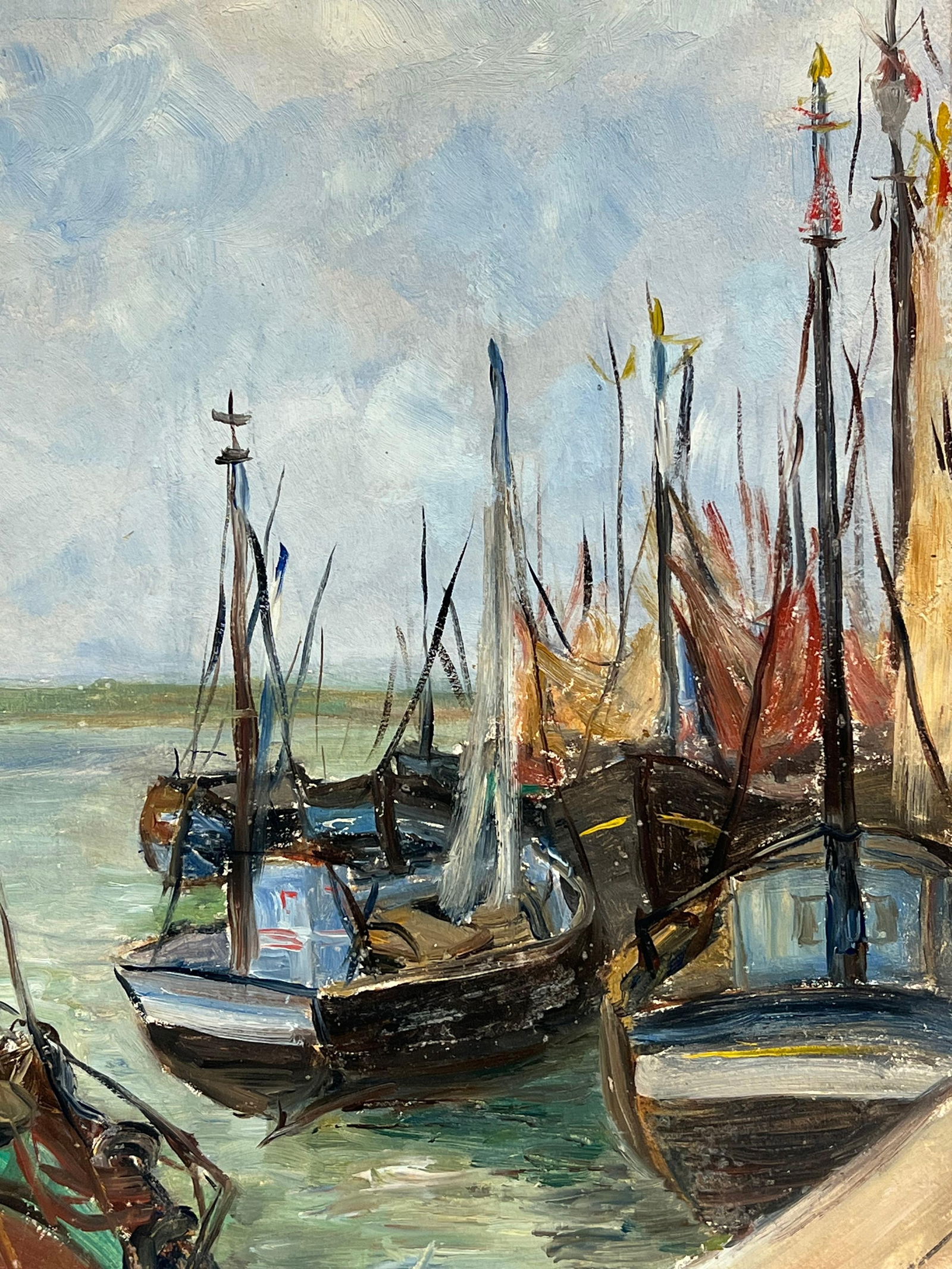 1930's French Impressionist Harbor Scene with Boats and Billowing Sails 19th Century - 5