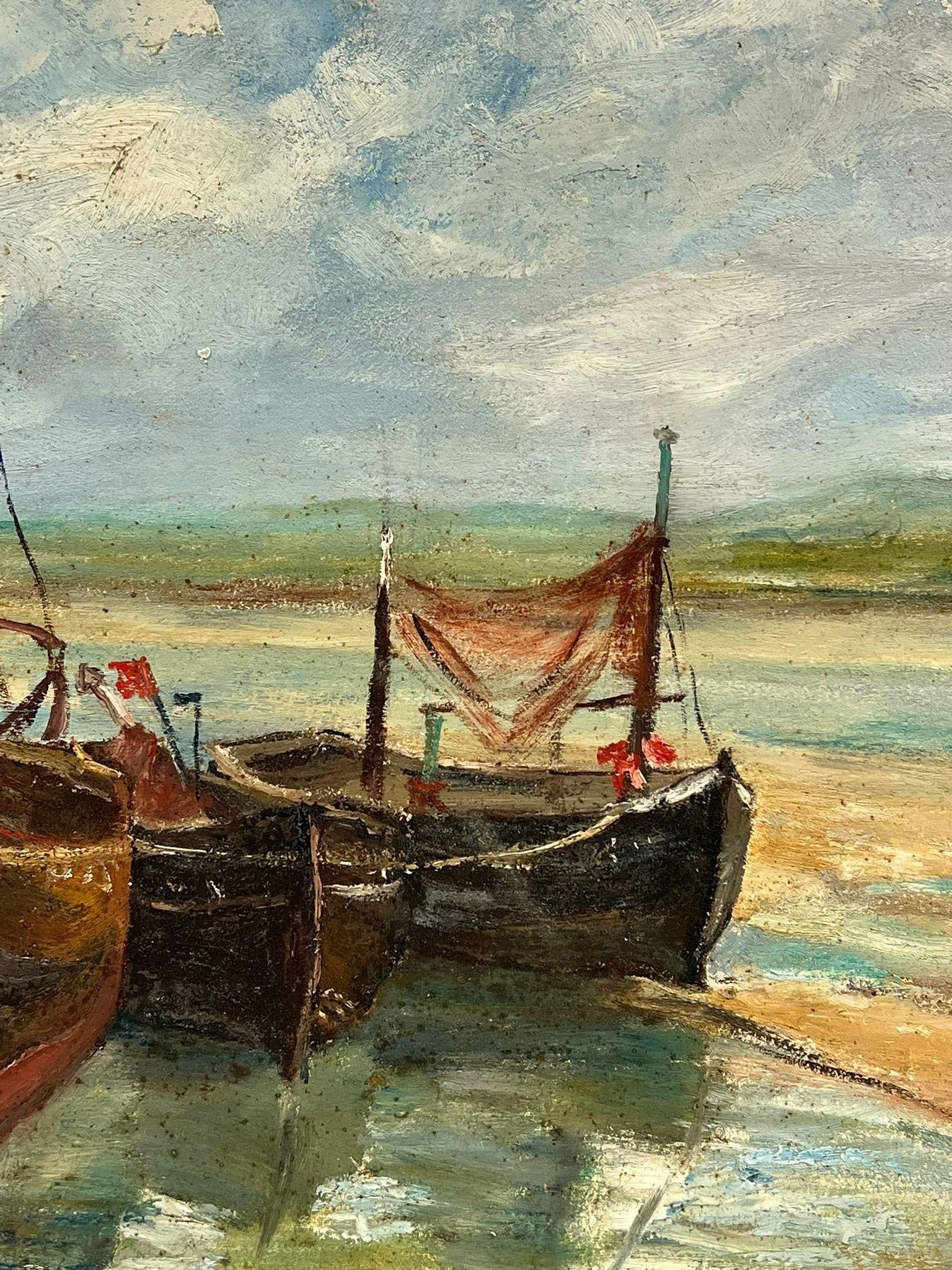 1930's French Impressionist Oil Fishing Boats Beached in Estuary 1930's - 12