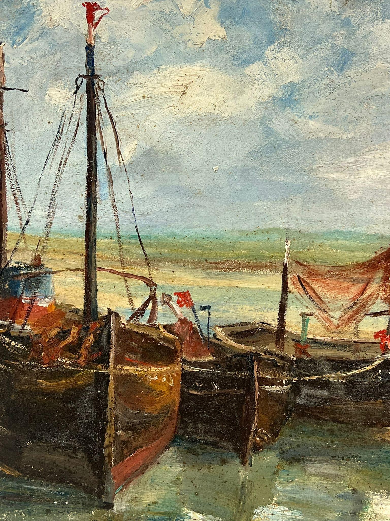 1930's French Impressionist Oil Fishing Boats Beached in Estuary 1930's - 5