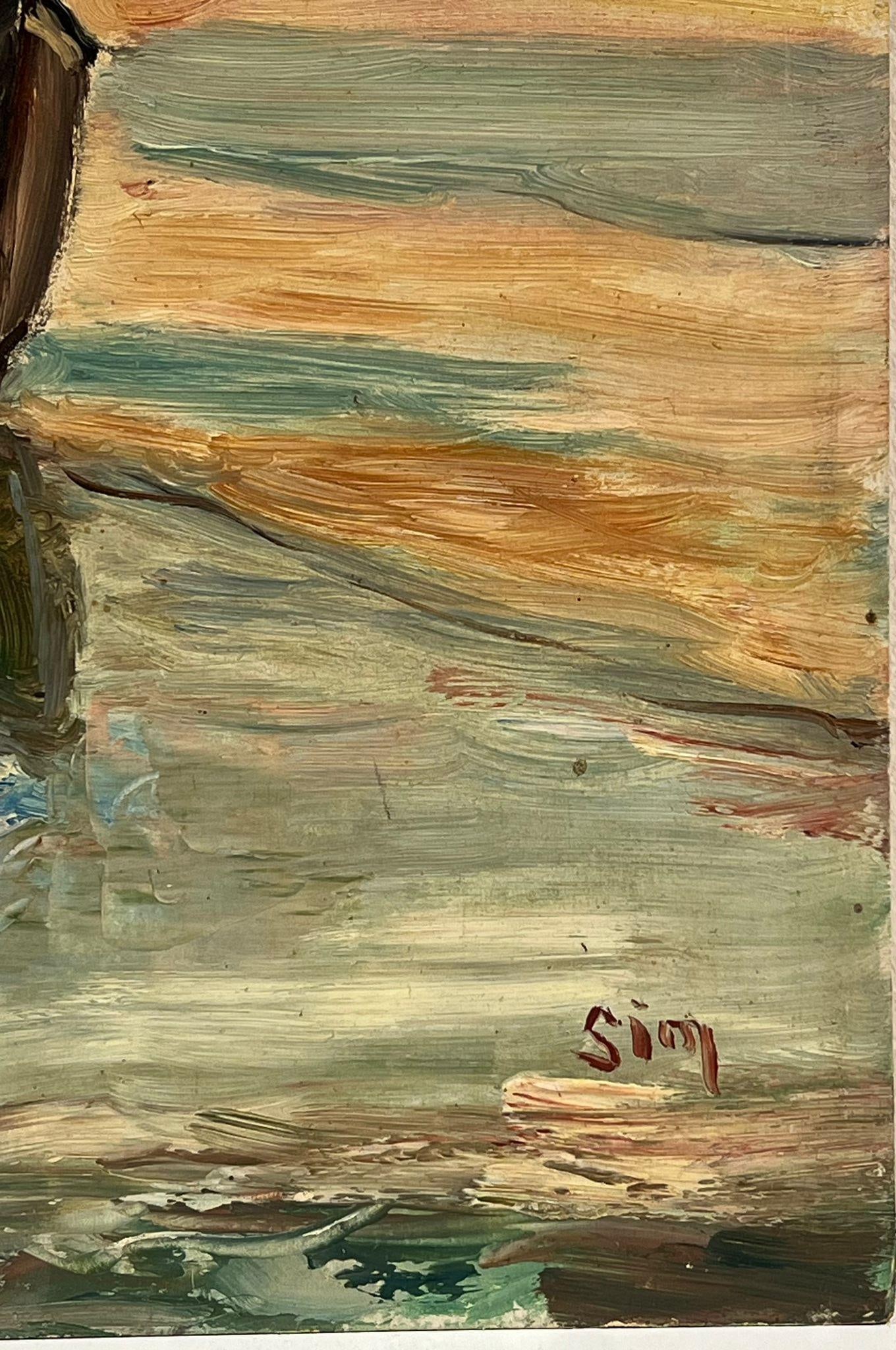 1930's French Impressionist Oil Fishing Boats Drying Nets Beached Estuary 1930s - 5