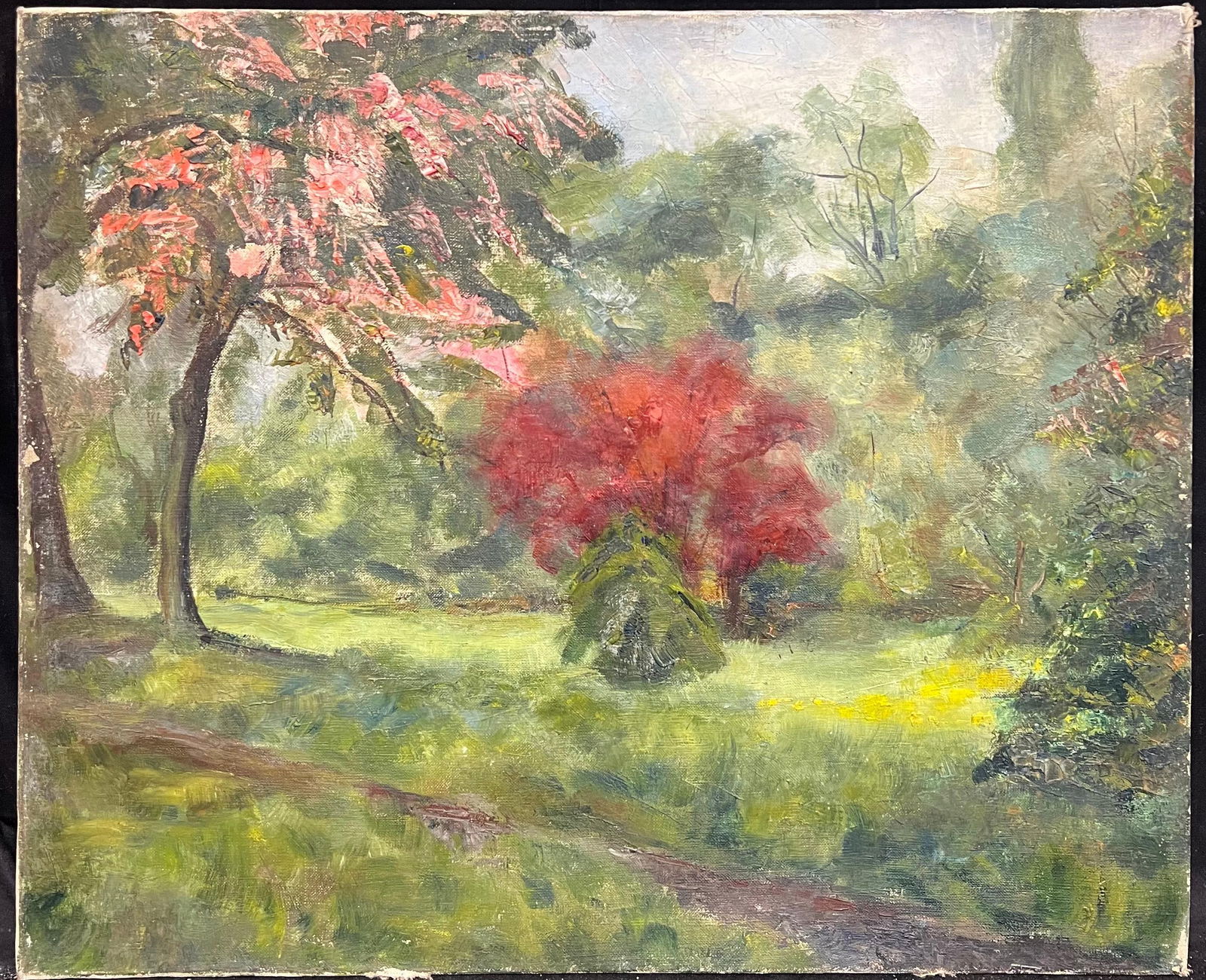 1930's French Impressionist Oil Painting Bright & Colorful Ornamental Trees 1930's - 12