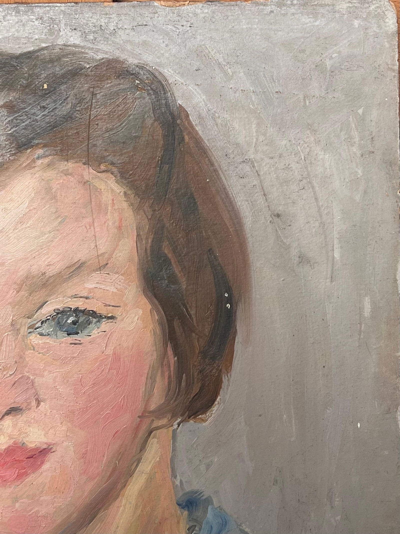 1930's French Impressionist Oil Portrait of Young Lady Pretty Blue Blouse 1930's - 8