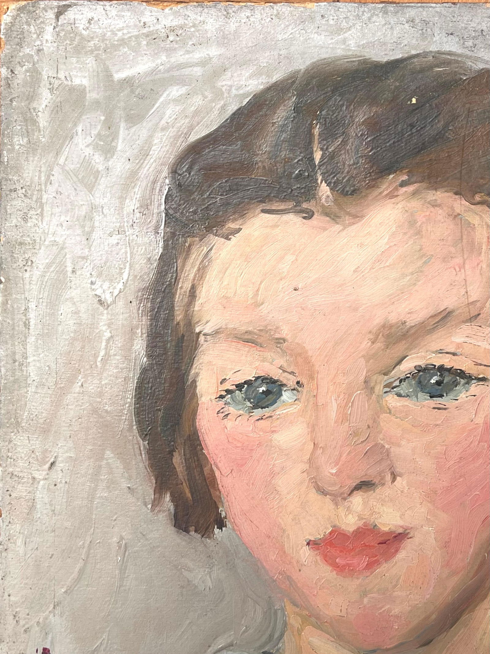 1930's French Impressionist Oil Portrait of Young Lady Pretty Blue Blouse 1930's - 9