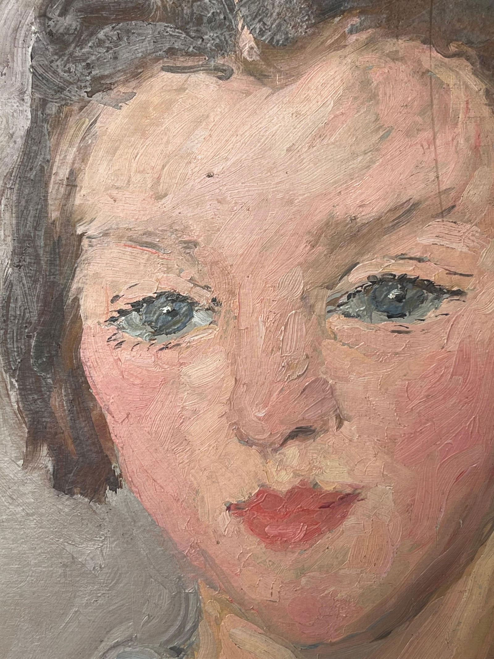 1930's French Impressionist Oil Portrait of Young Lady Pretty Blue Blouse 1930's - 5