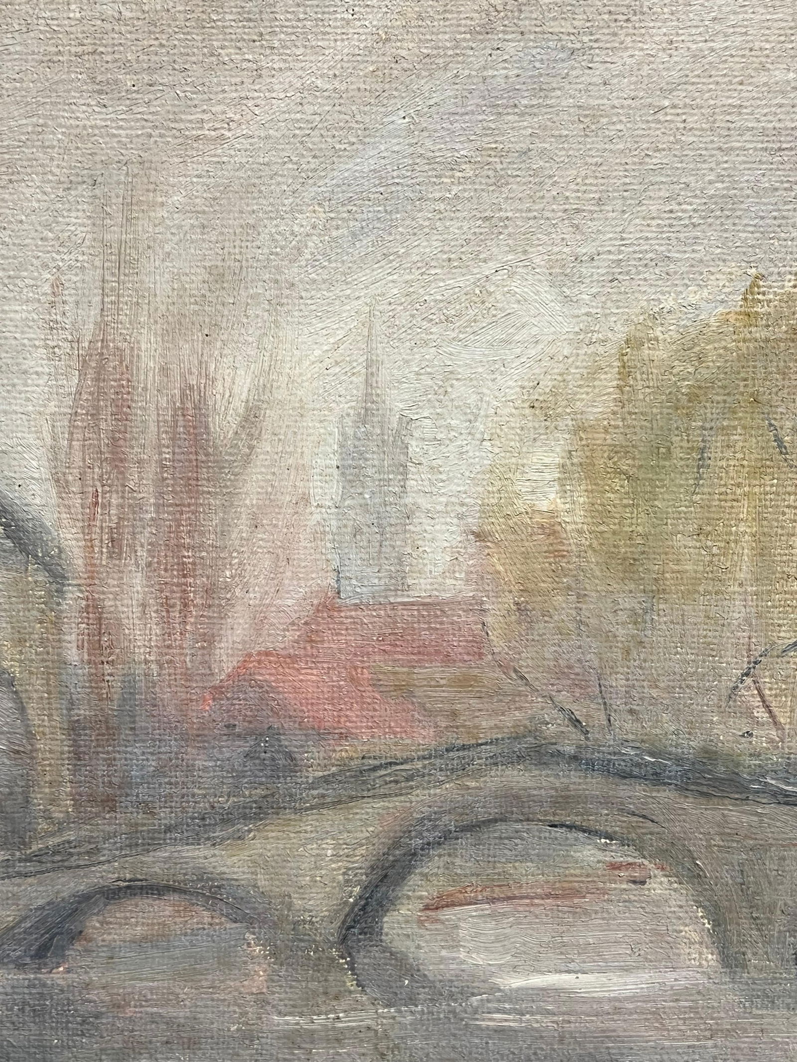 1930's French Impressionist Rendered Bridge Scene with Hazy Autumn Trees 19th Century - 6