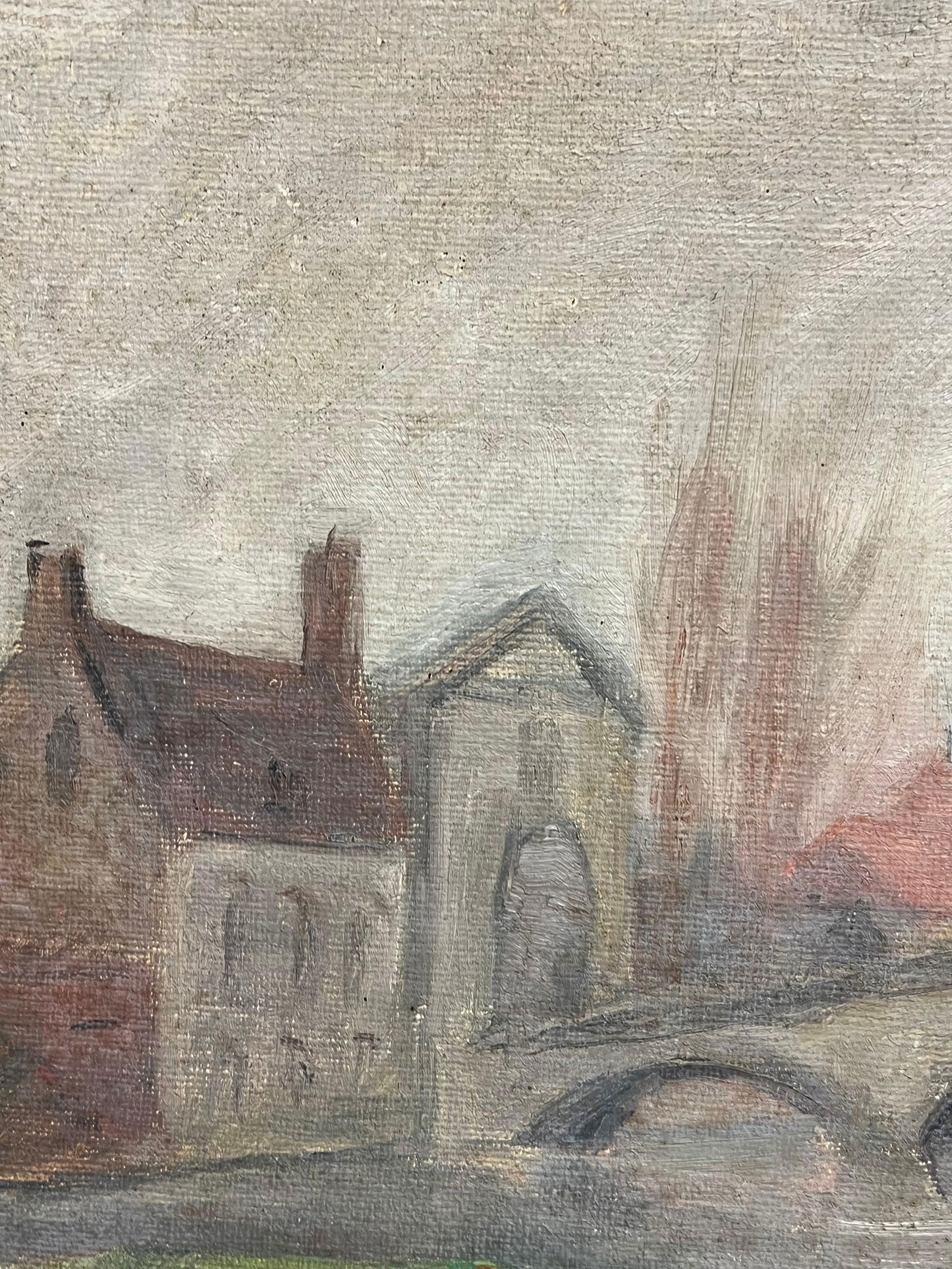 1930's French Impressionist Rendered Bridge Scene with Hazy Autumn Trees 19th Century - 7