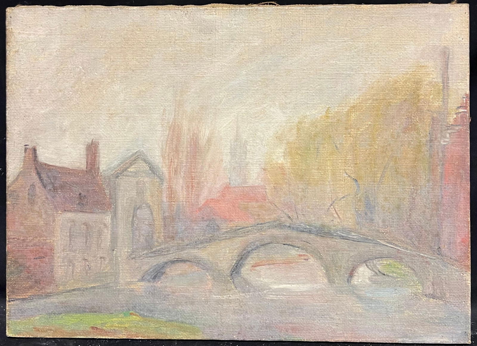 1930's French Impressionist Rendered Bridge Scene with Hazy Autumn Trees 19th Century - 10