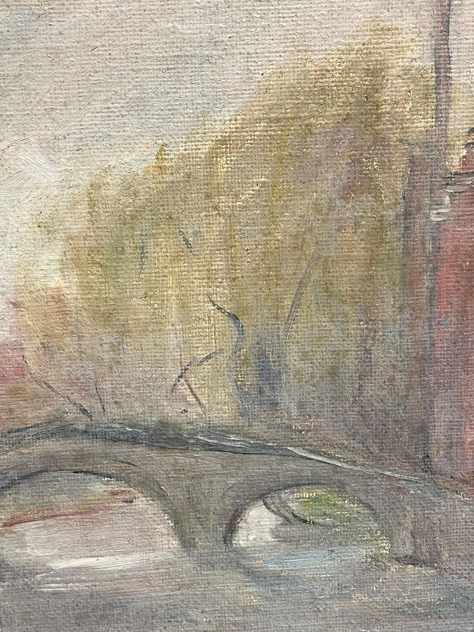 1930's French Impressionist Rendered Bridge Scene with Hazy Autumn Trees 19th Century - 5