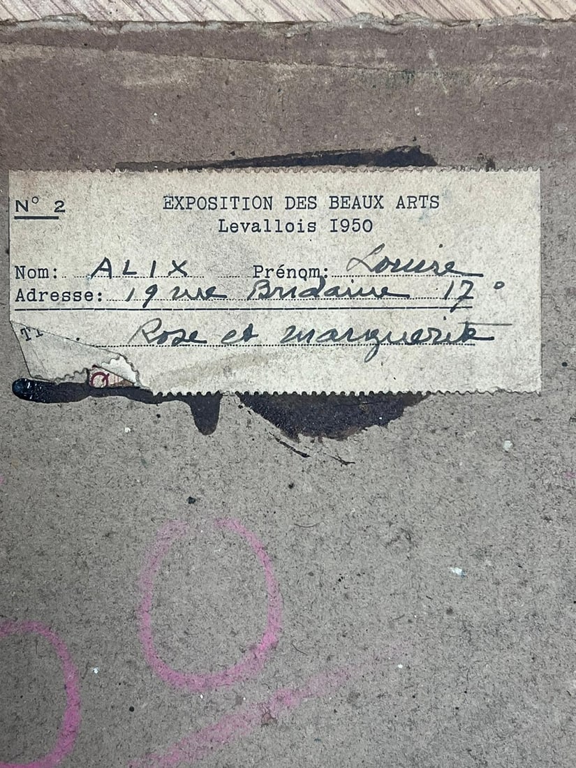 1930's French Impressionist Signed Oil Painting Roses & Daisies in Glass Vase 1940's - 9