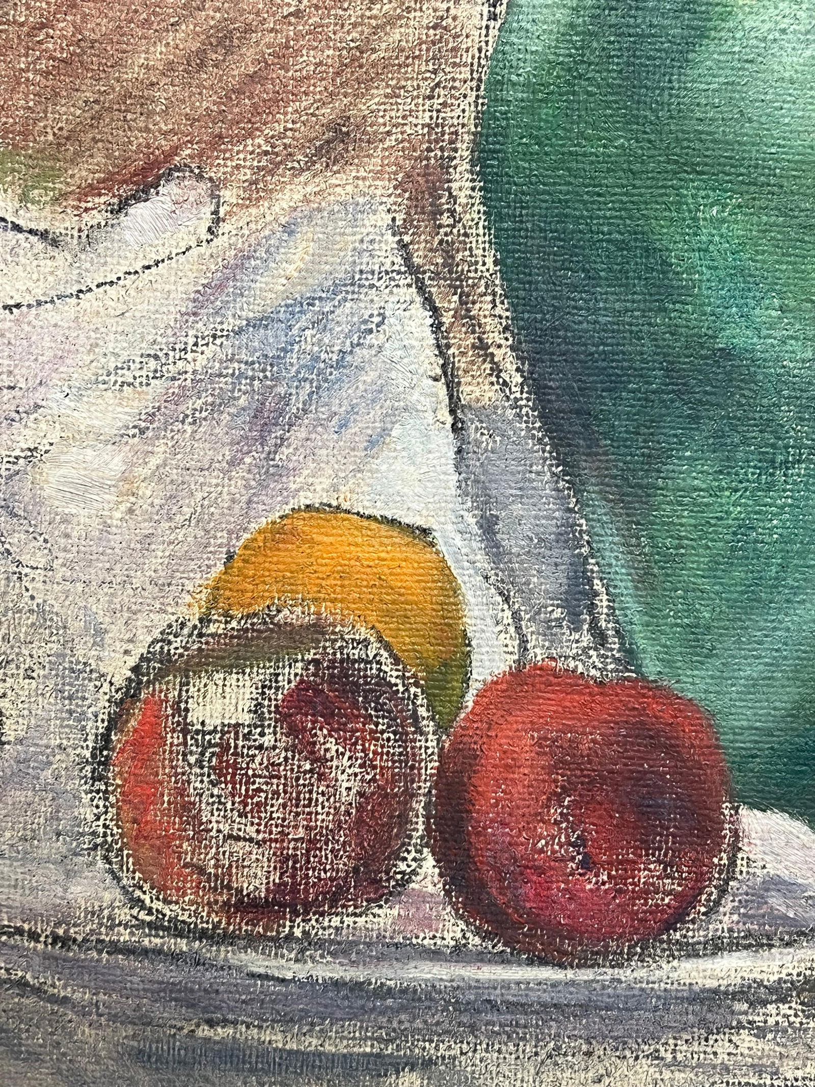 1930's French Impressionist Still Life with Green Jug and Assorted Apples & Pear 19th Century - 7