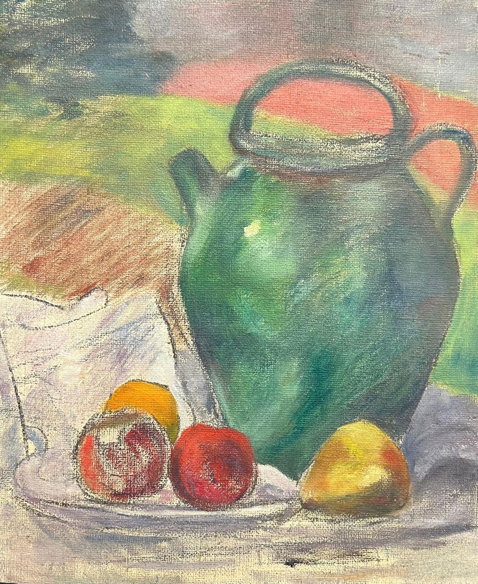1930's French Impressionist Still Life with Green Jug and Assorted Apples & Pear 19th Century - 10