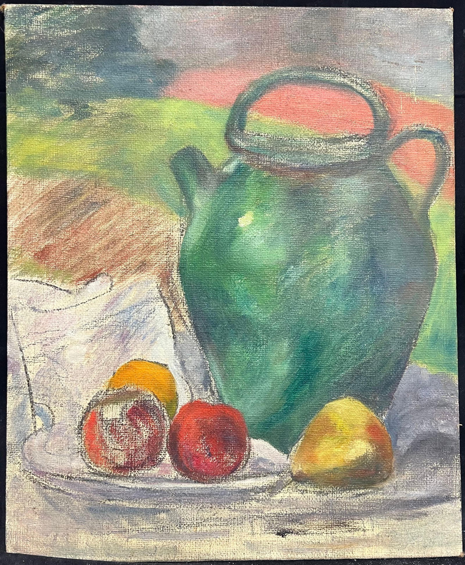 1930's French Impressionist Still Life with Green Jug and Assorted Apples & Pear 19th Century - 4