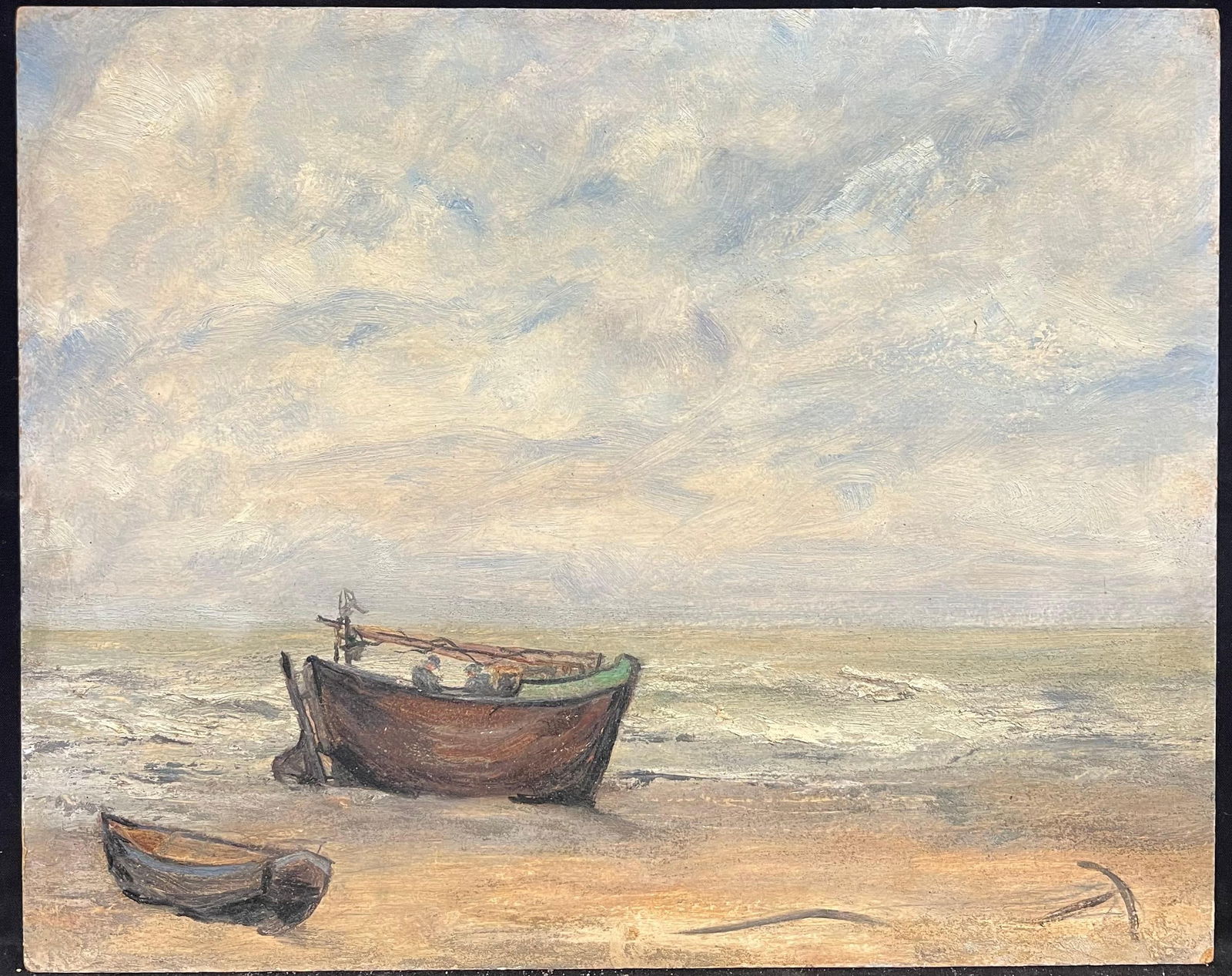 1930's French Impressionist Tranquil Coastal Scene with Weathered Fishing Boats 19th Century - 10