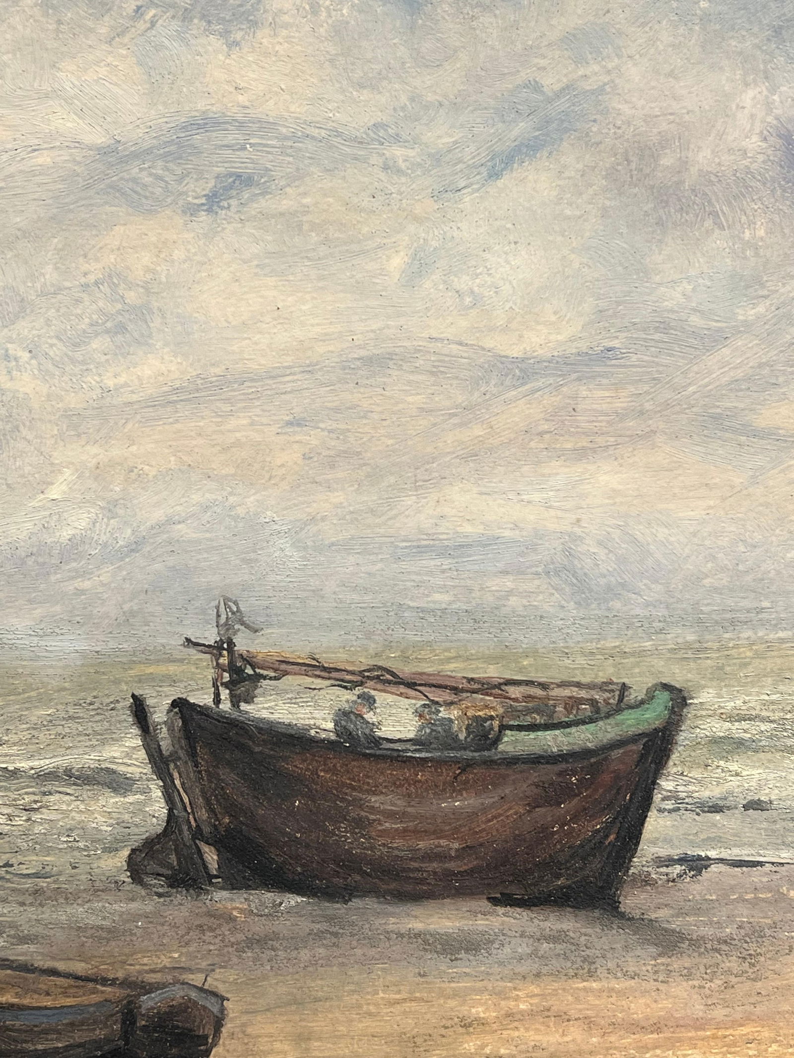 1930's French Impressionist Tranquil Coastal Scene with Weathered Fishing Boats 19th Century - 11