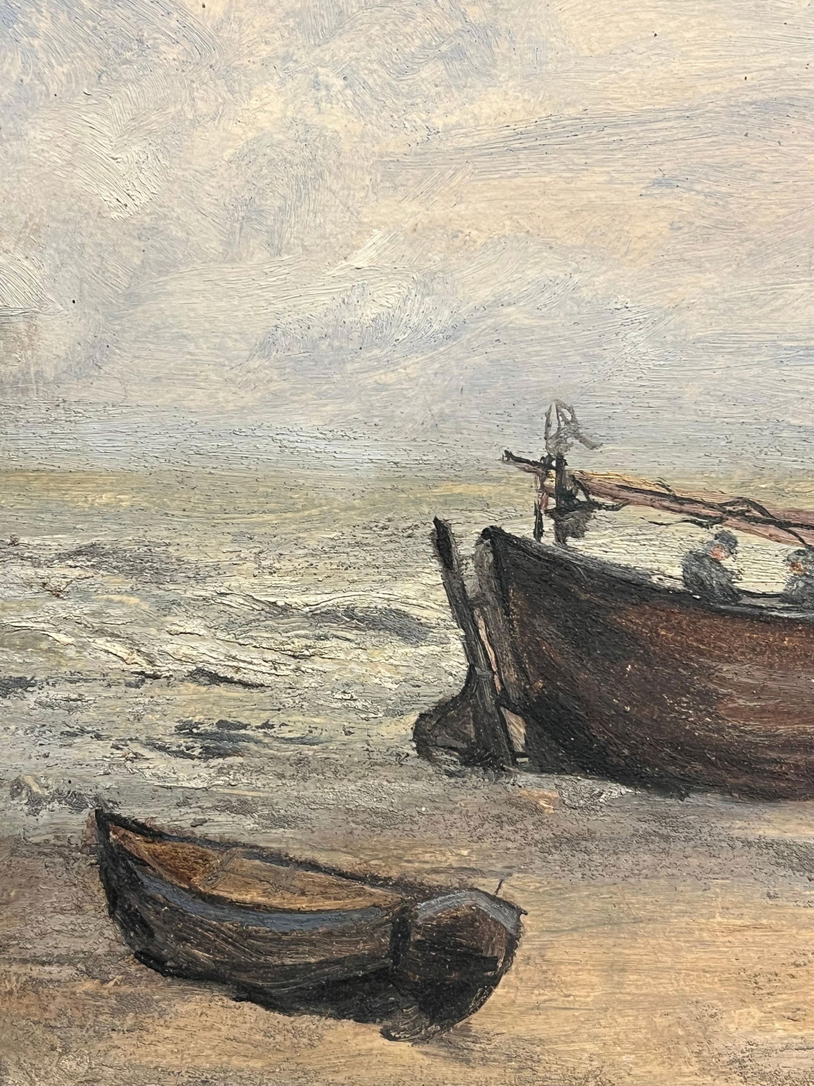 1930's French Impressionist Tranquil Coastal Scene with Weathered Fishing Boats 19th Century - 12