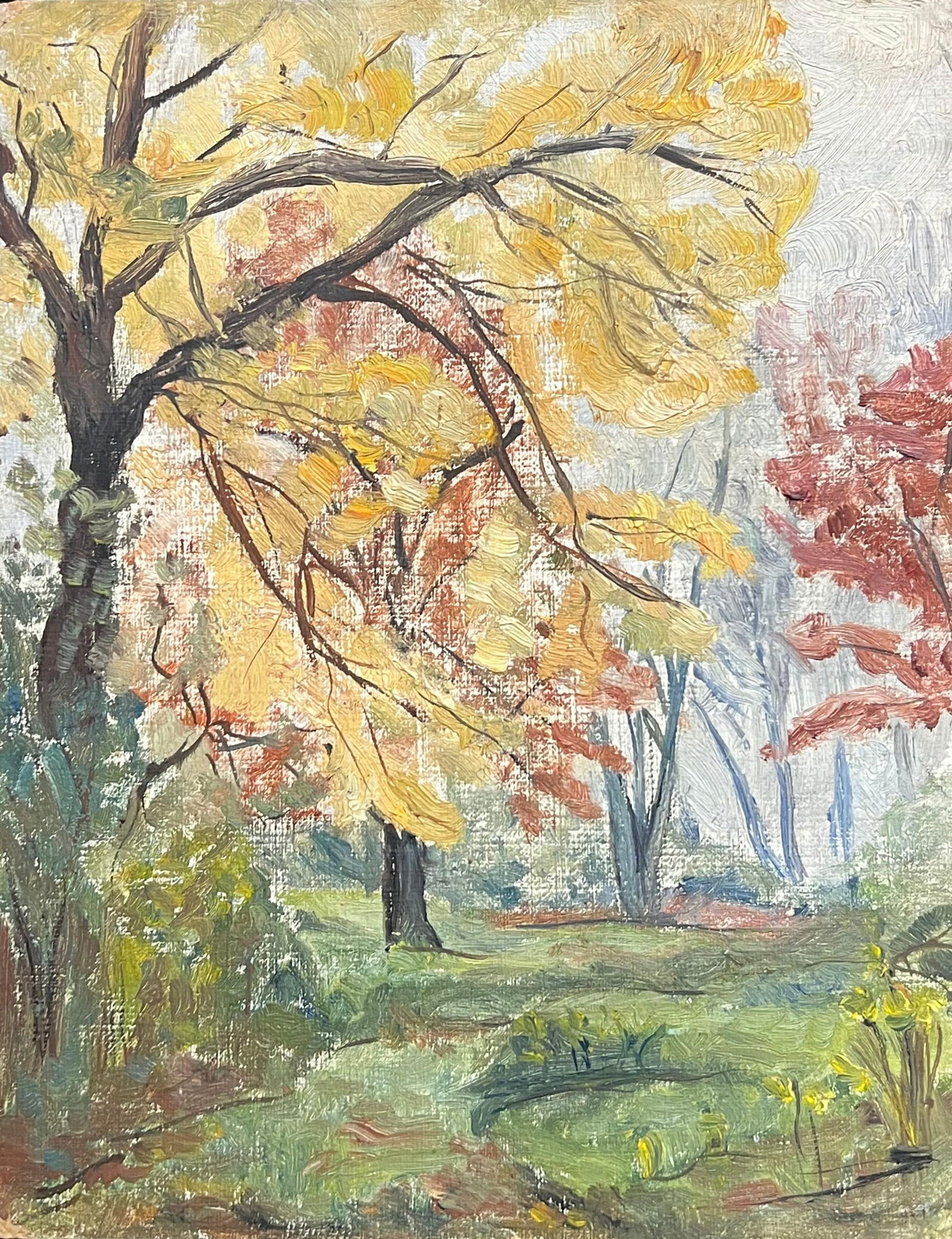 1930's French Impressionist Vibrant Autumn Landscape with Golden and Red Foliage 19th Century - 13