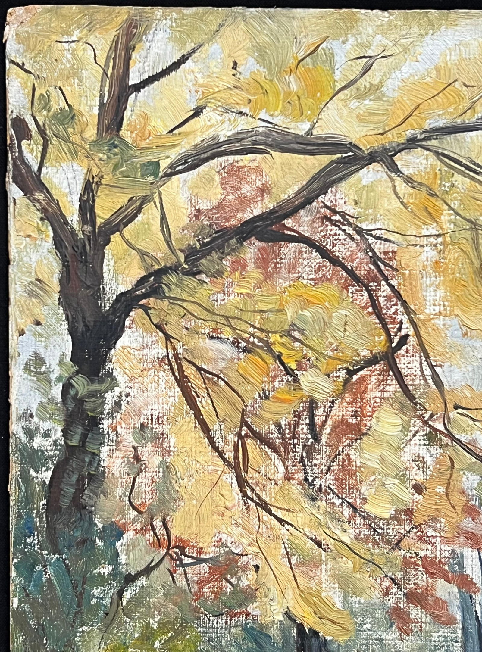 1930's French Impressionist Vibrant Autumn Landscape with Golden and Red Foliage 19th Century - 16