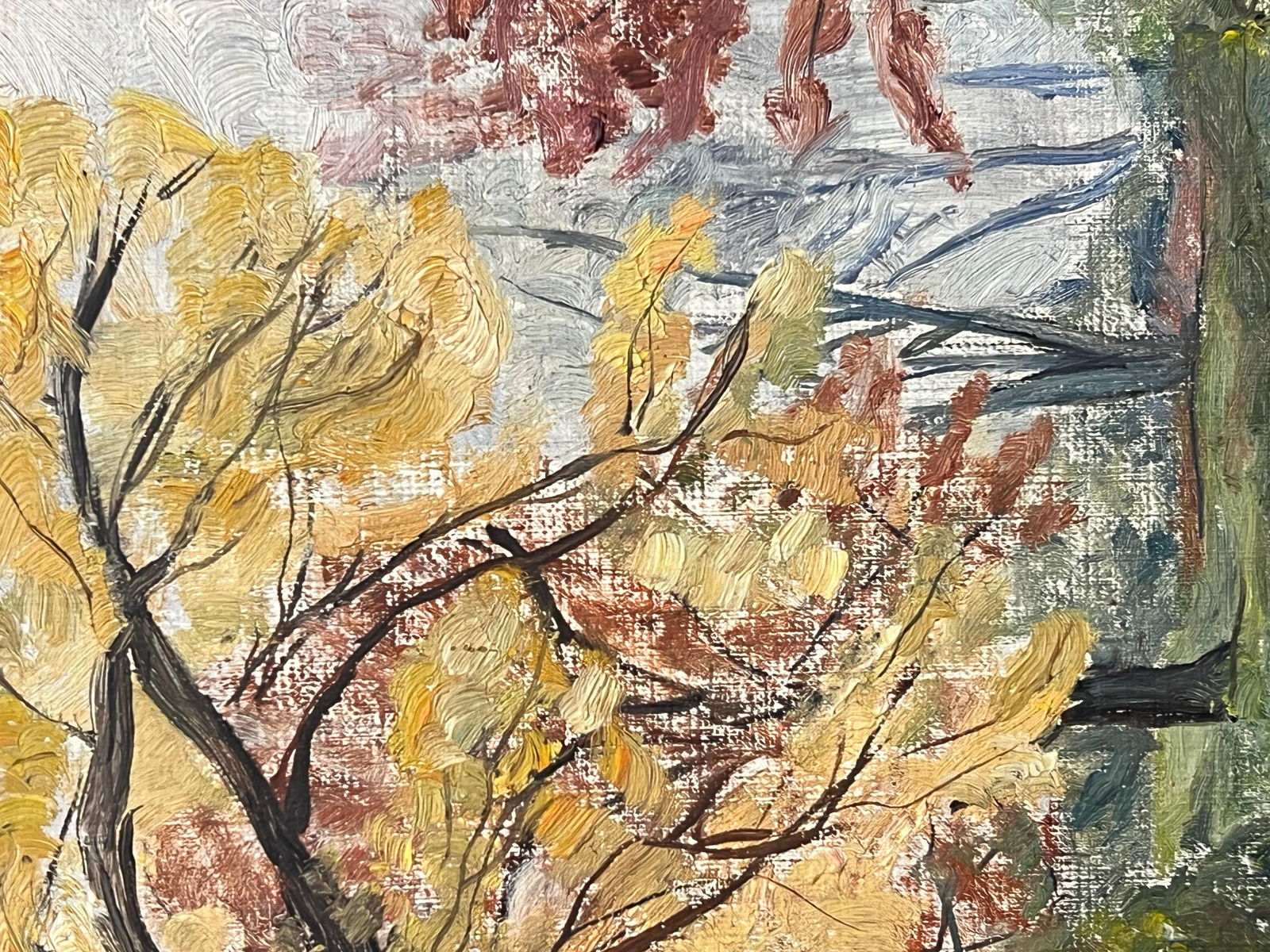 1930's French Impressionist Vibrant Autumn Landscape with Golden and Red Foliage 19th Century - 3