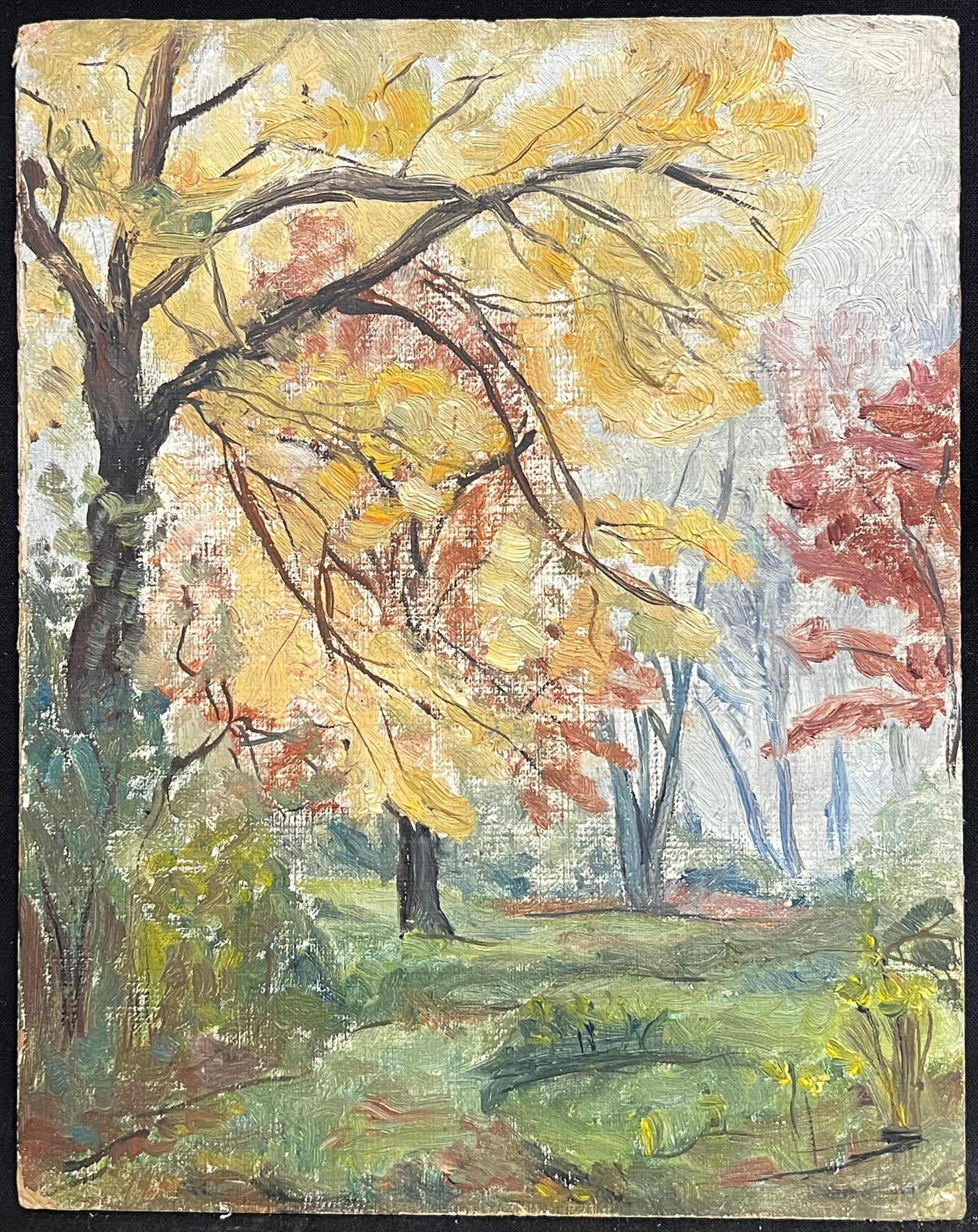 1930's French Impressionist Vibrant Autumn Landscape with Golden and Red Foliage 19th Century - 8