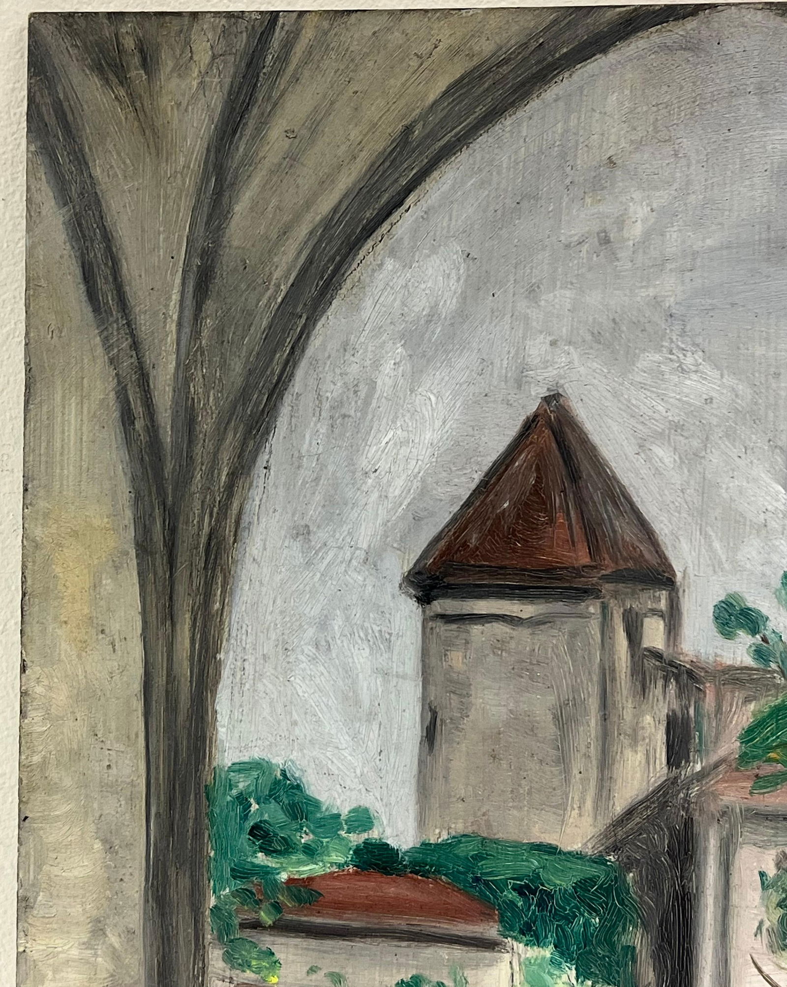 1930's French Impressionist View Through Archway to Tower and Garden 19th Century - 7