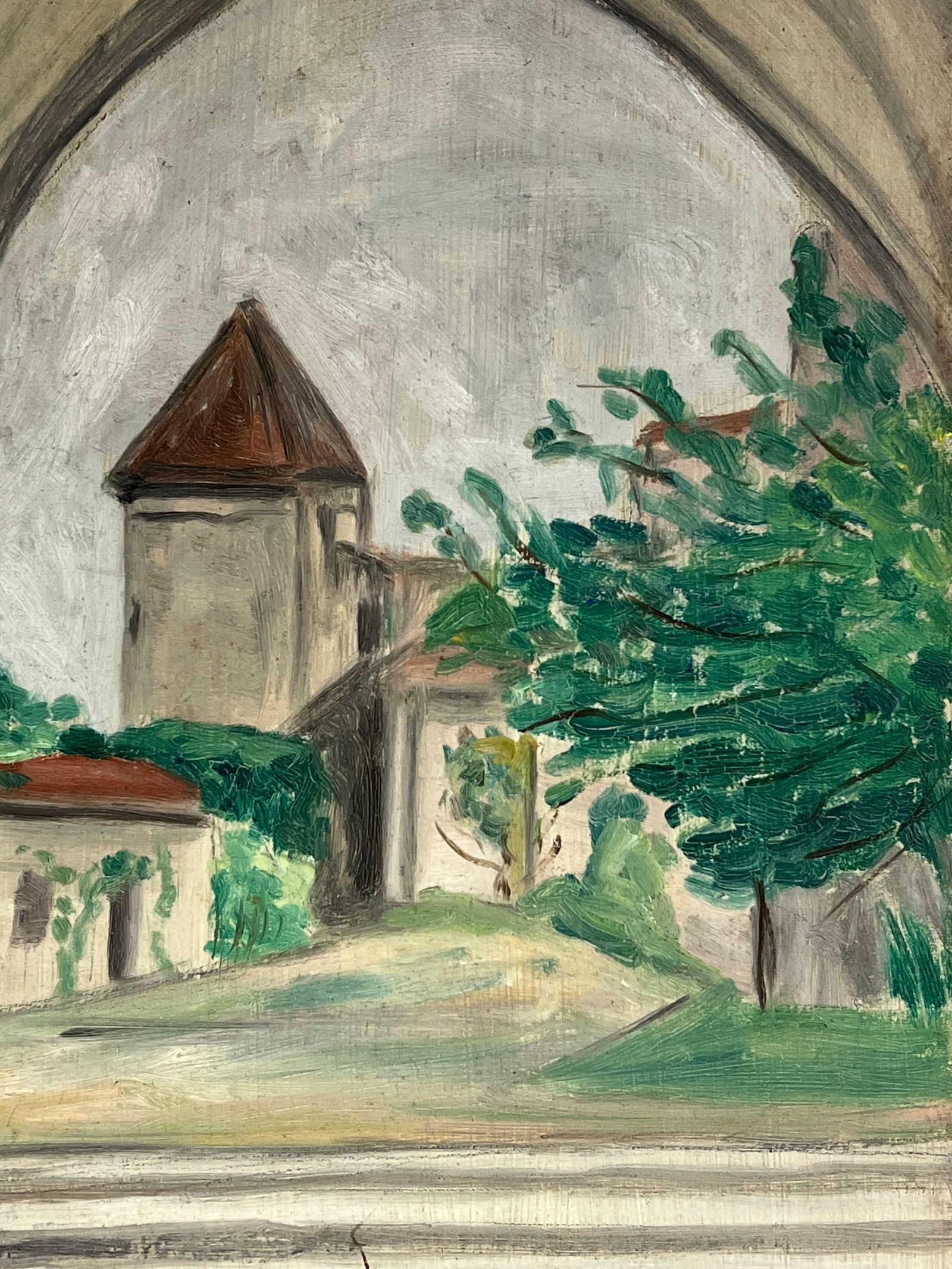 1930's French Impressionist View Through Archway to Tower and Garden 19th Century - 12