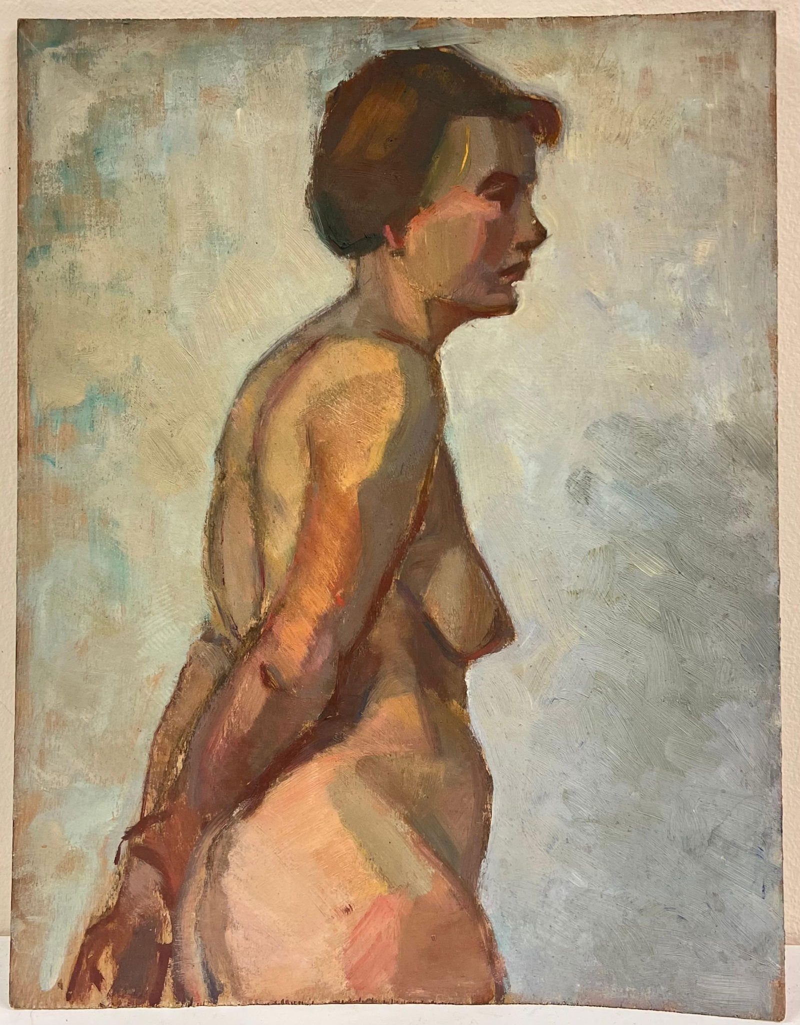 1930's French Oil Painting Portrait of Standing Figure Lady Double Sided Image 1930's - 9