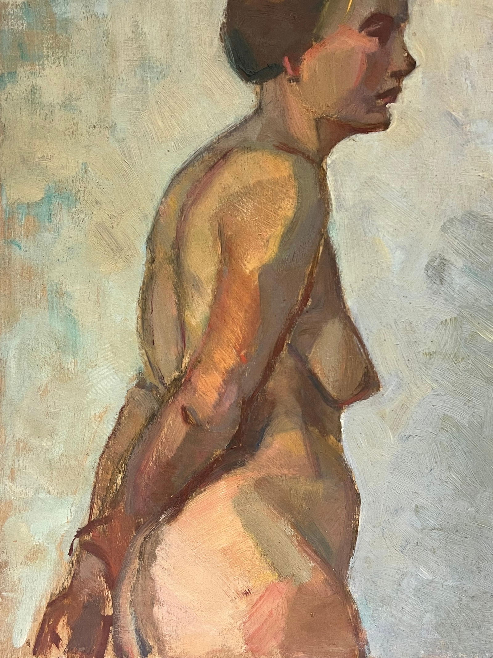 1930's French Oil Painting Portrait of Standing Figure Lady Double Sided Image 1930's - 5