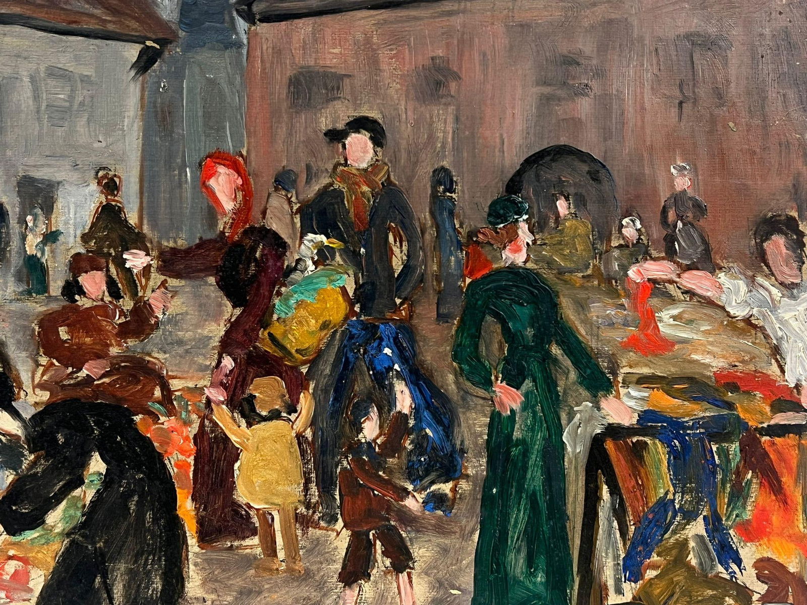 1930's French Post Impressionist Busy French Market Scene Many Figures 1930's - 2