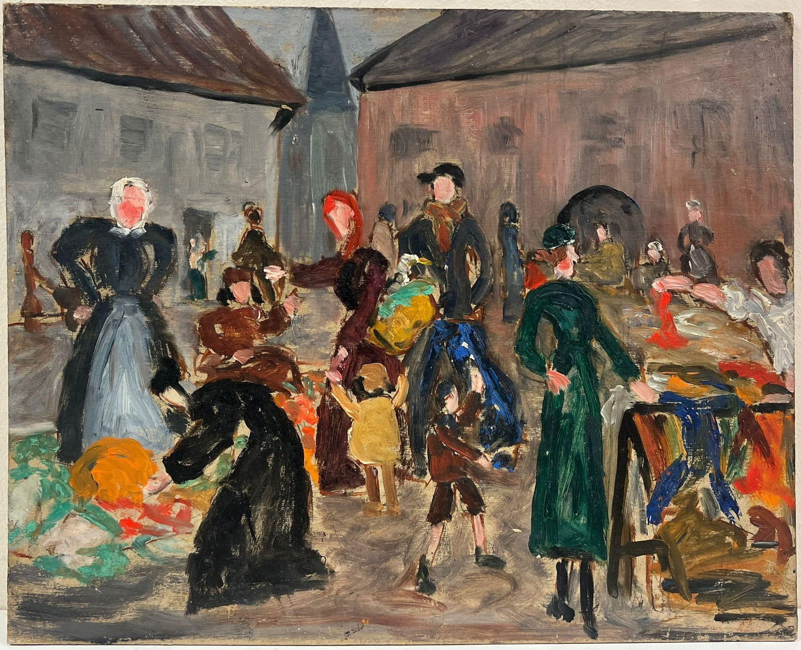 1930's French Post Impressionist Busy French Market Scene Many Figures 1930's - 4
