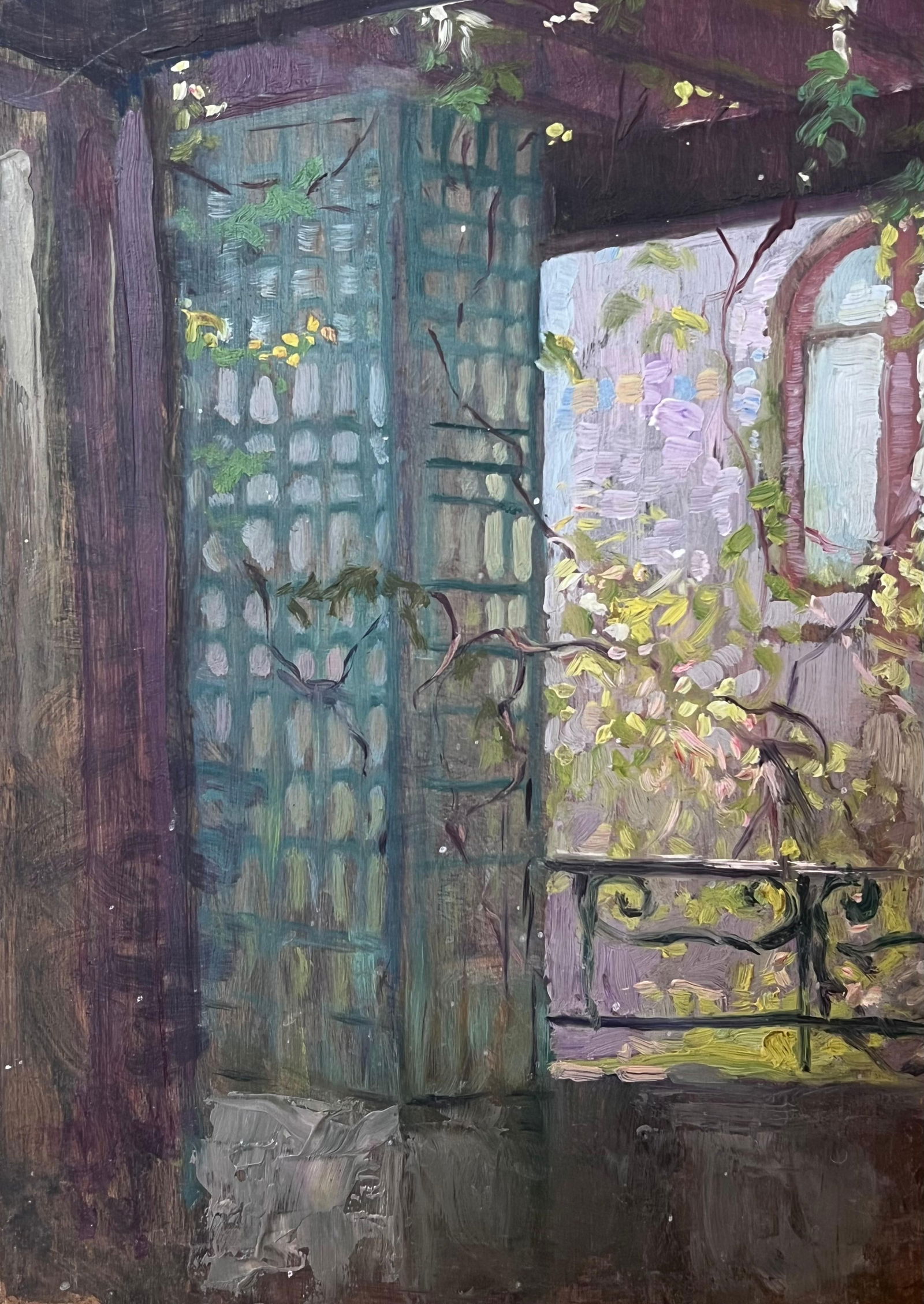 1930's French Post Impressionist Oil Interior Room View from a Garden Window 1930's - 16