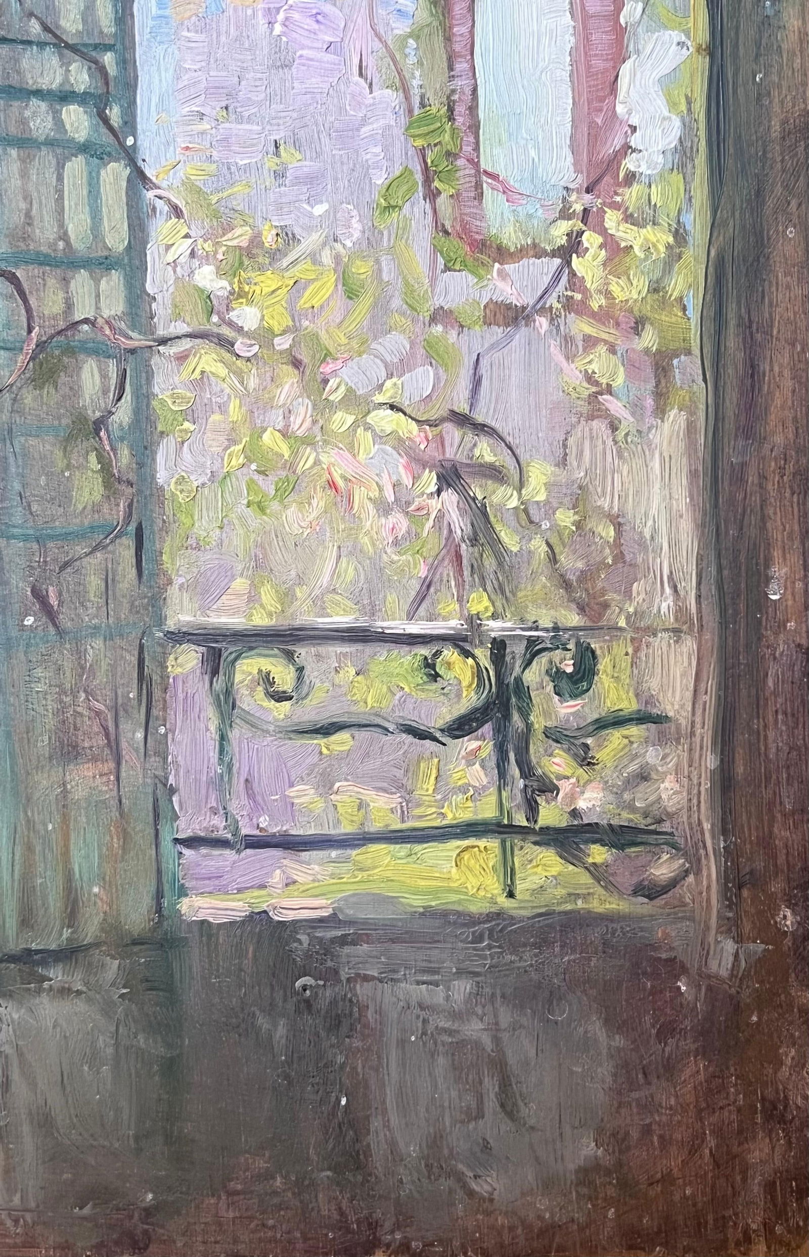 1930's French Post Impressionist Oil Interior Room View from a Garden Window 1930's - 8