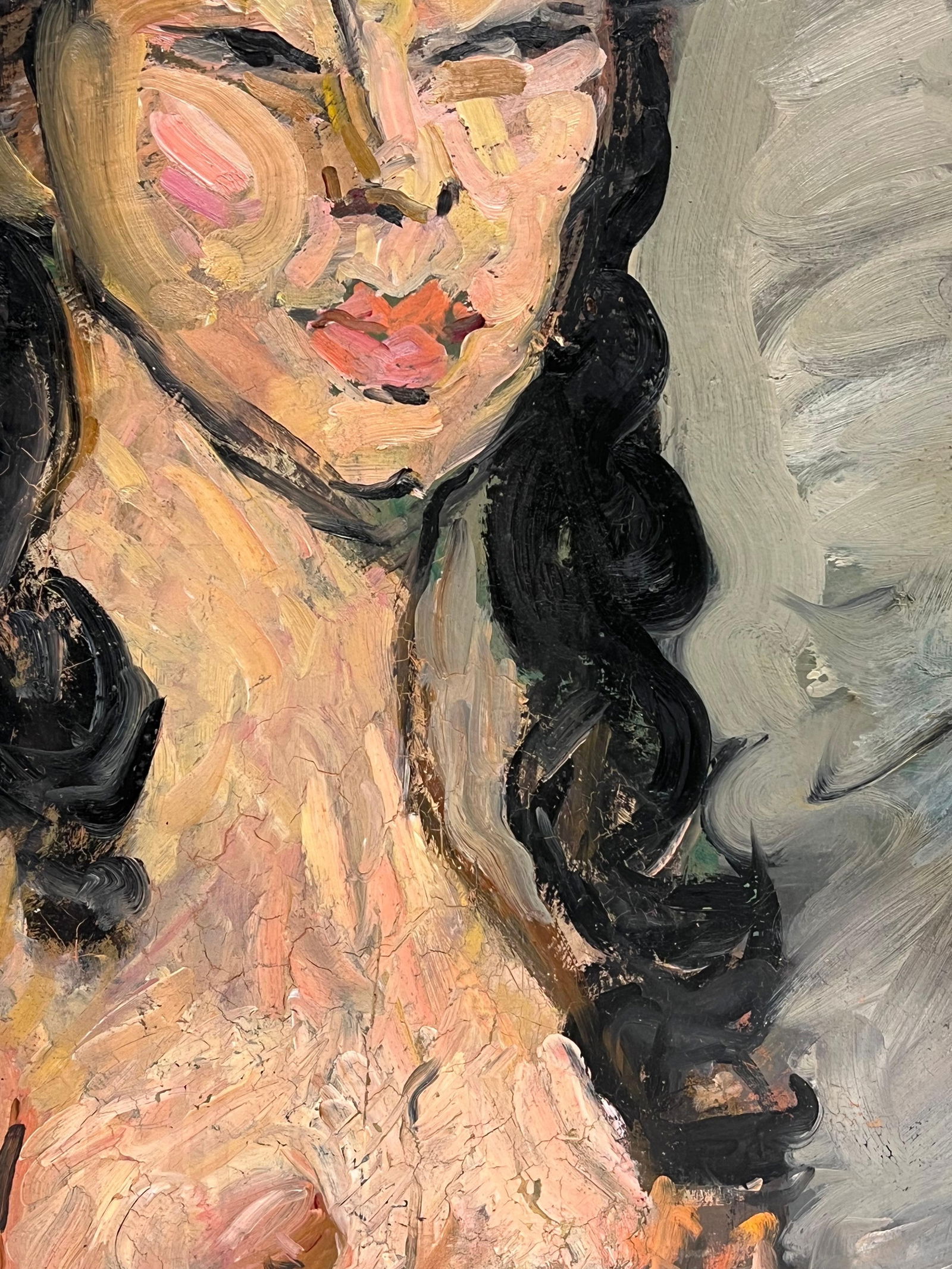 1930's French Post Impressionist Oil Painting Portrait of Figure Woman Long Hair 1930's - 8