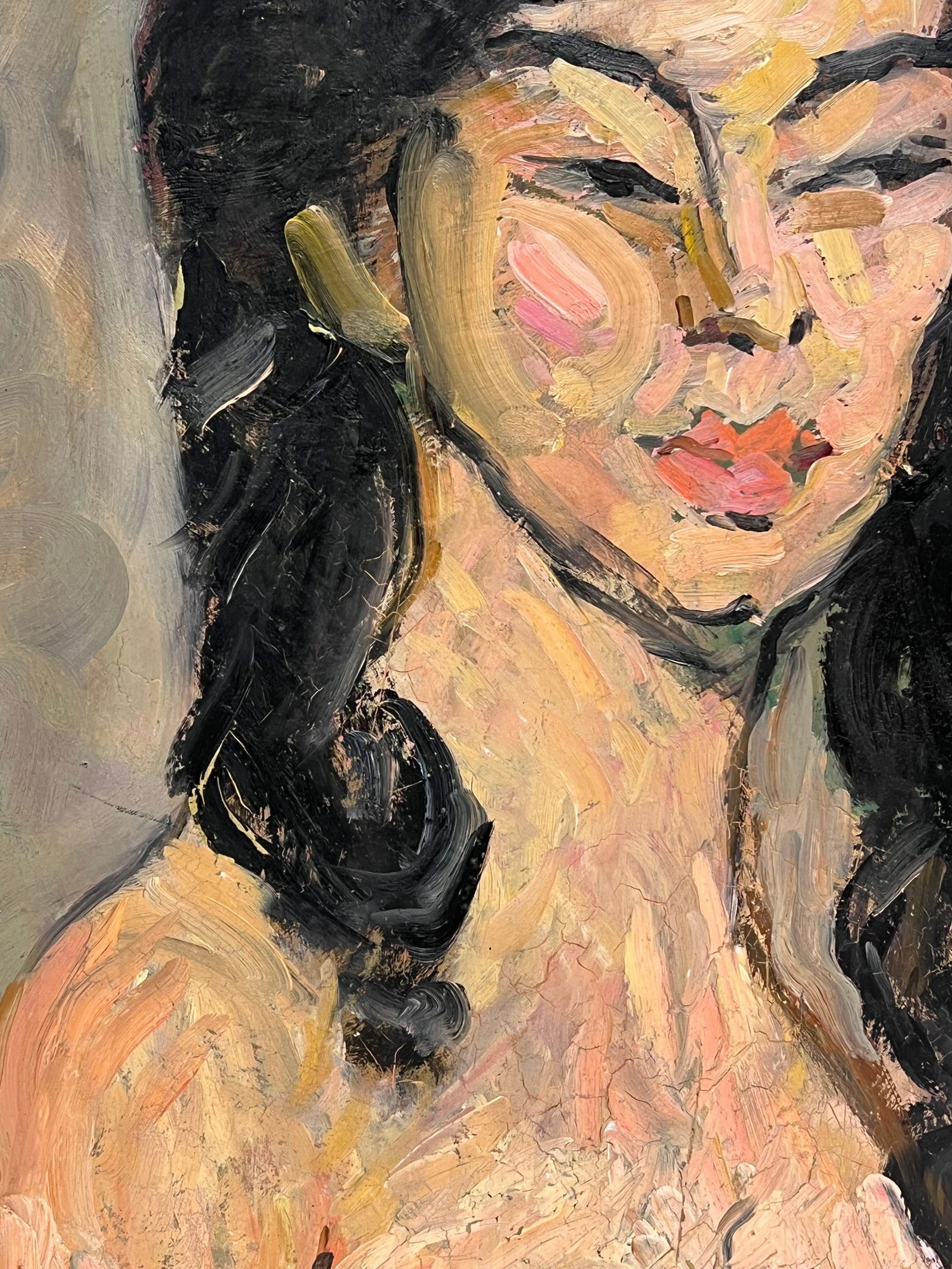 1930's French Post Impressionist Oil Painting Portrait of Figure Woman Long Hair 1930's - 9