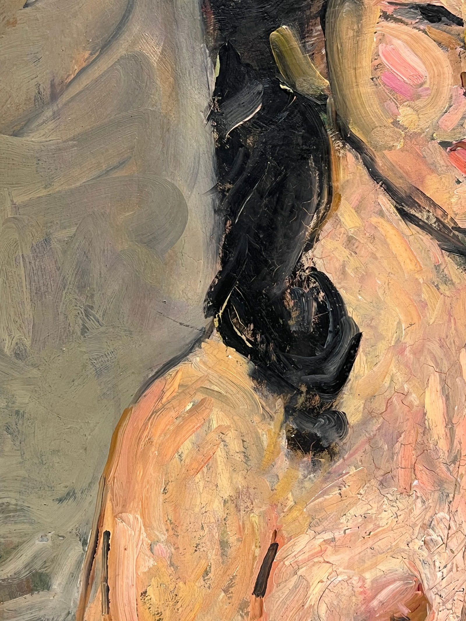 1930's French Post Impressionist Oil Painting Portrait of Figure Woman Long Hair 1930's - 11