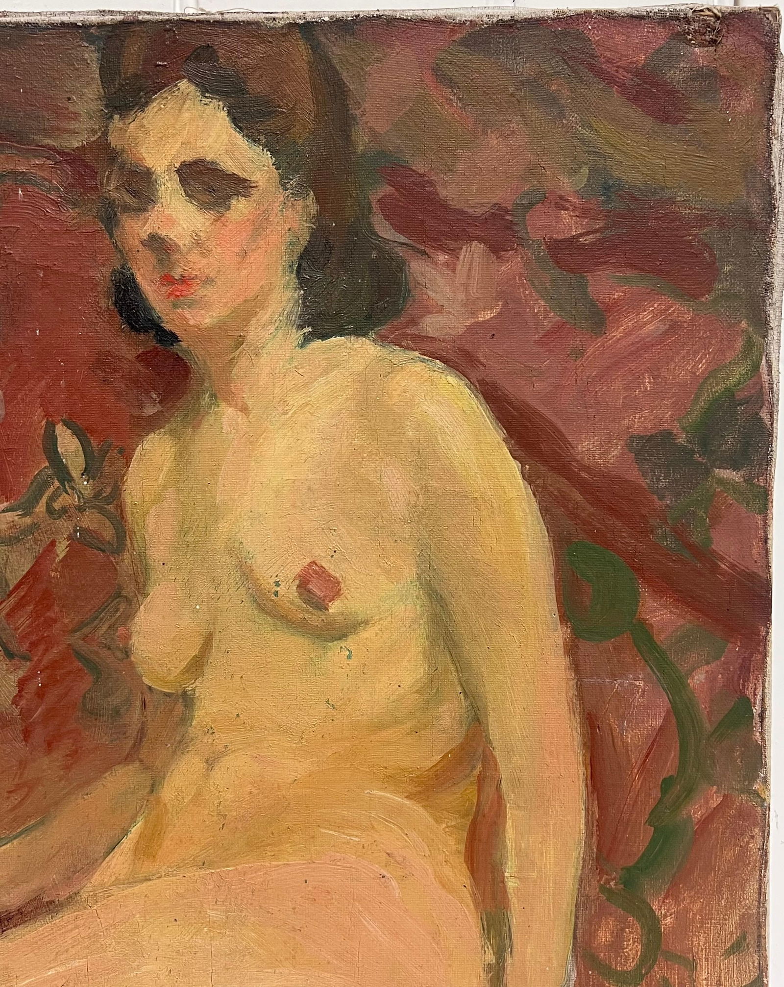 1930's French Post Impressionist Oil Painting Portrait of Seated Figure Lady Model 1930's - 13