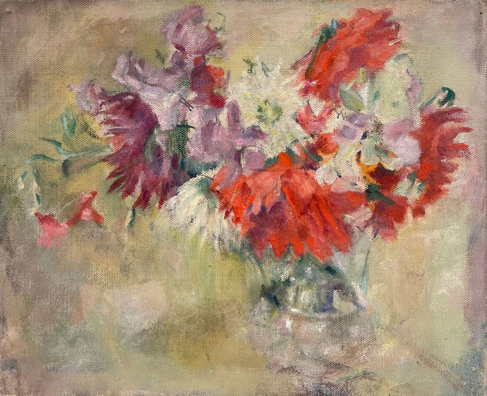 1930's French Post-Impressionist Oil Beautiful Still Life Natural Flowers 1930's - 7
