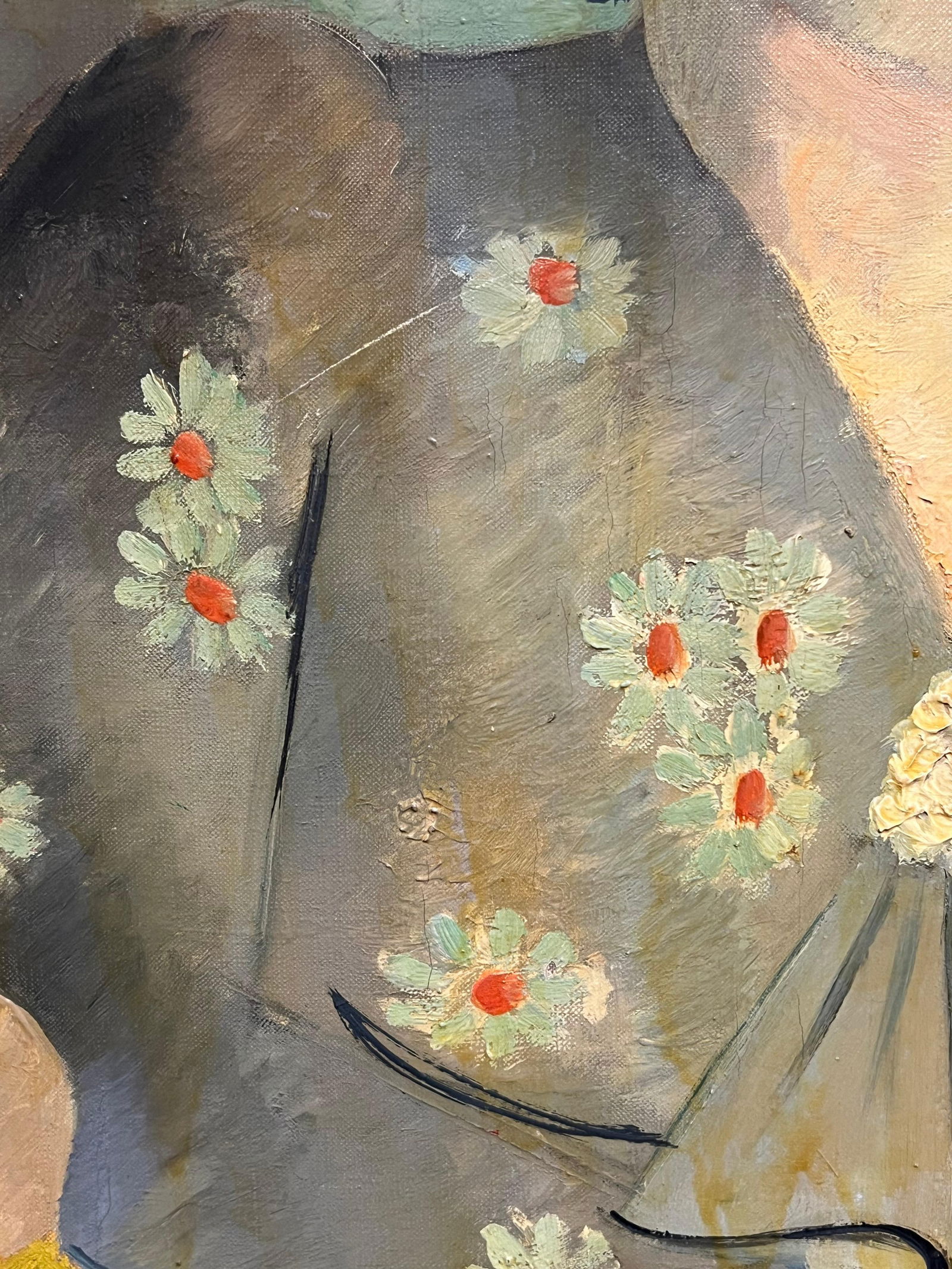 1930's French Post-Impressionist Oil Elegant Portrait of Woman in Floral Attire 1937 - 7