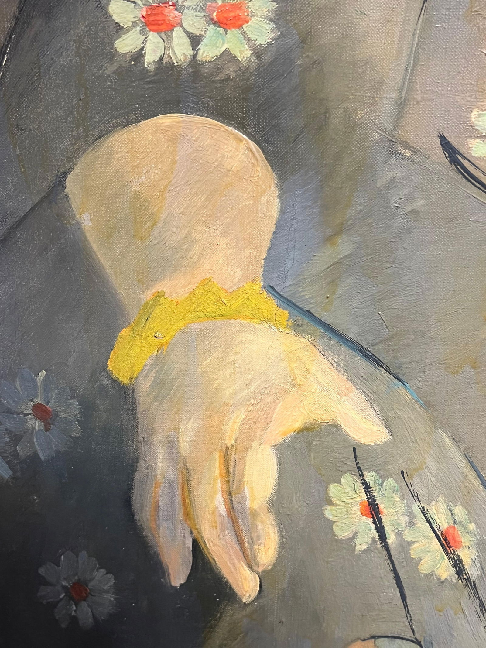 1930's French Post-Impressionist Oil Elegant Portrait of Woman in Floral Attire 1937 - 8