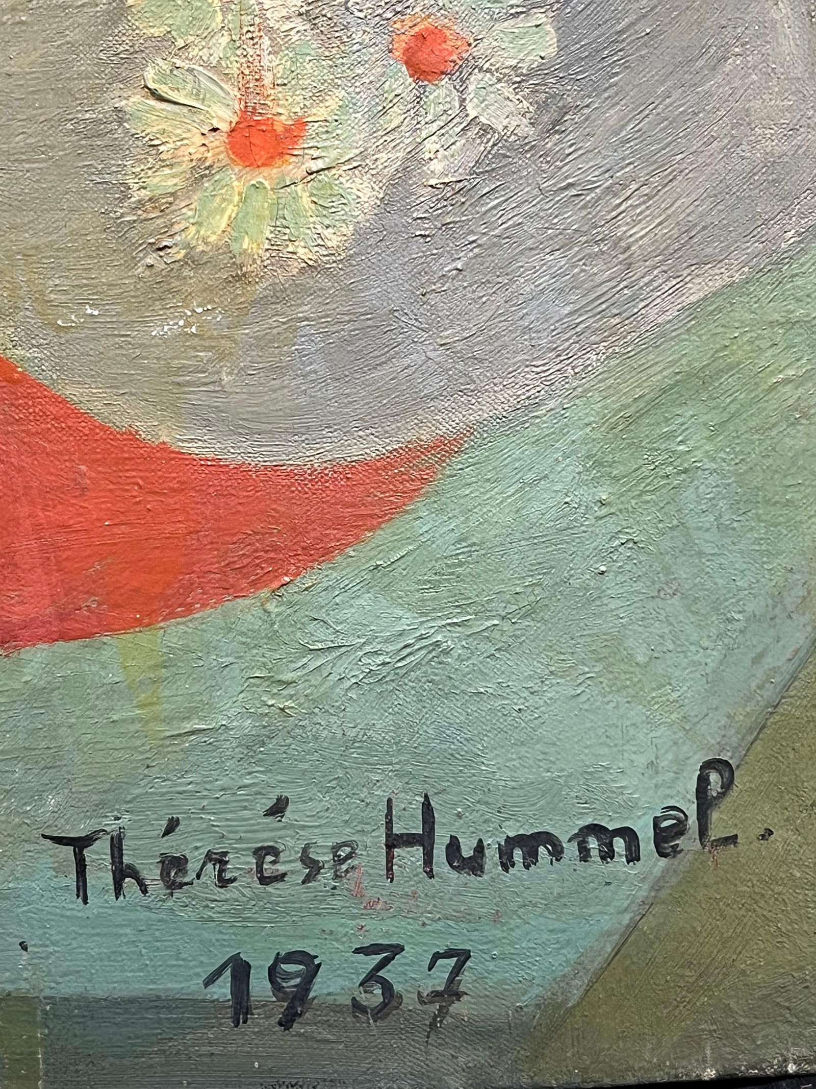 1930's French Post-Impressionist Oil Elegant Portrait of Woman in Floral Attire 1937 - 10