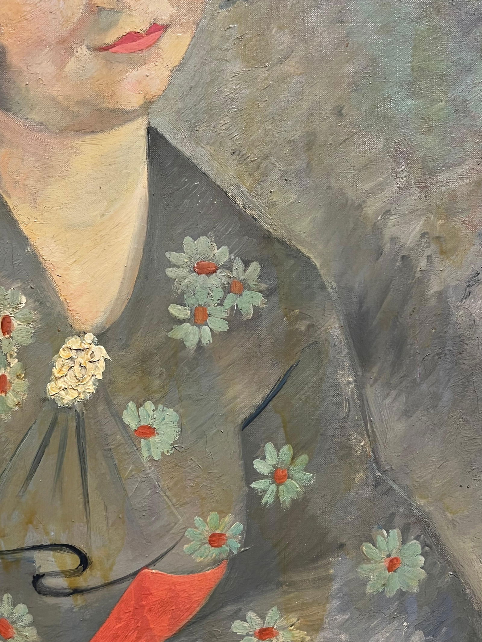 1930's French Post-Impressionist Oil Elegant Portrait of Woman in Floral Attire 1937 - 12