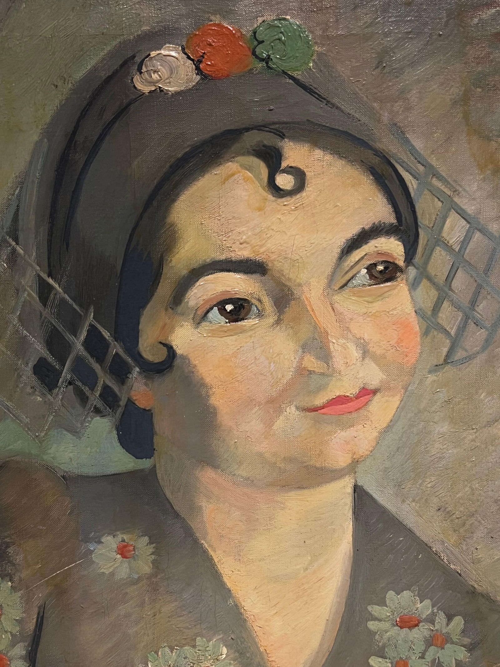 1930's French Post-Impressionist Oil Elegant Portrait of Woman in Floral Attire 1937 - 5